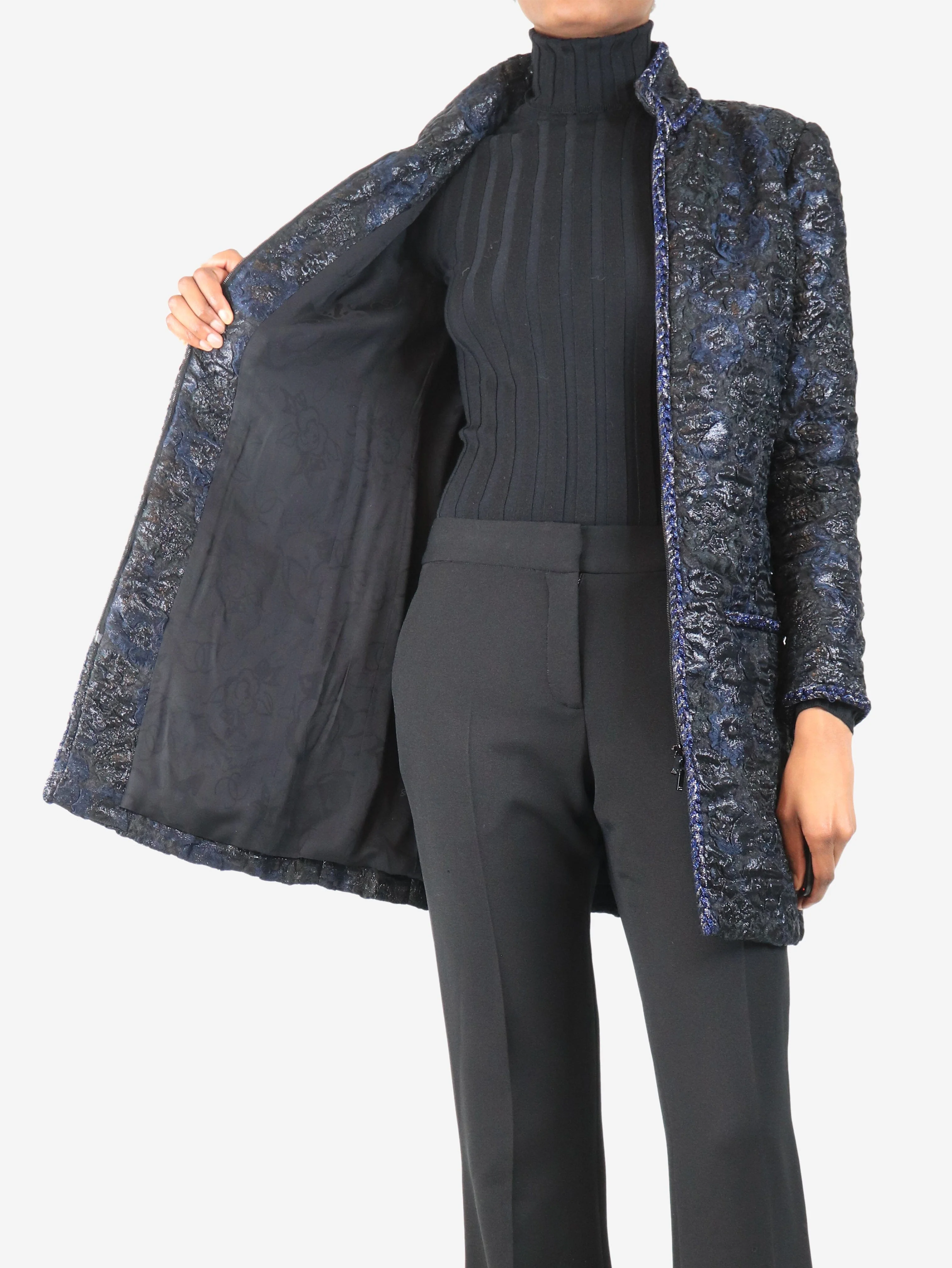 2016 metallic floral jacquard coat - size UK 6 - Image 5