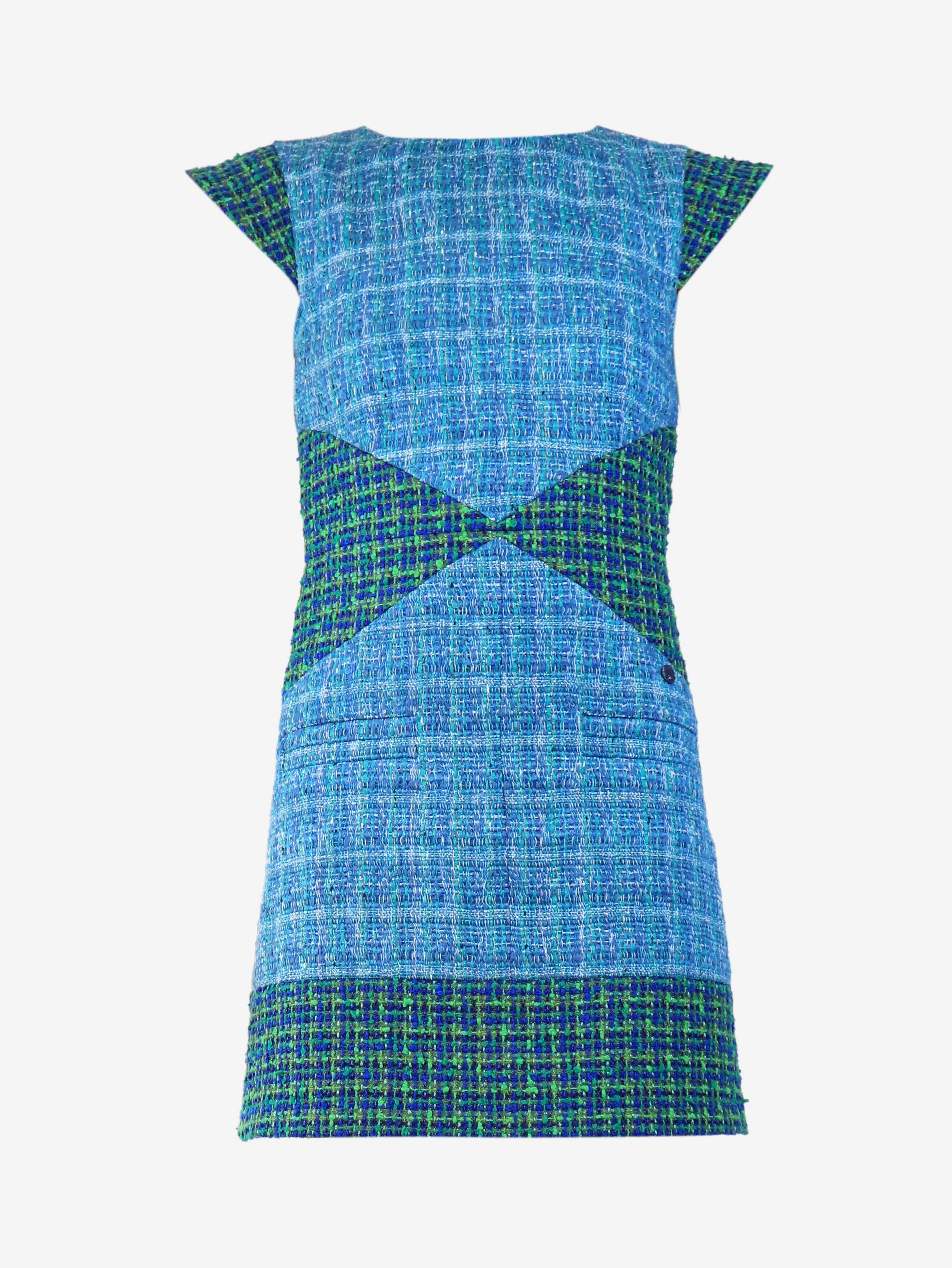 2017/2018 Cruise Collection blue and green tweed shift dress - size UK 6 - Image 4