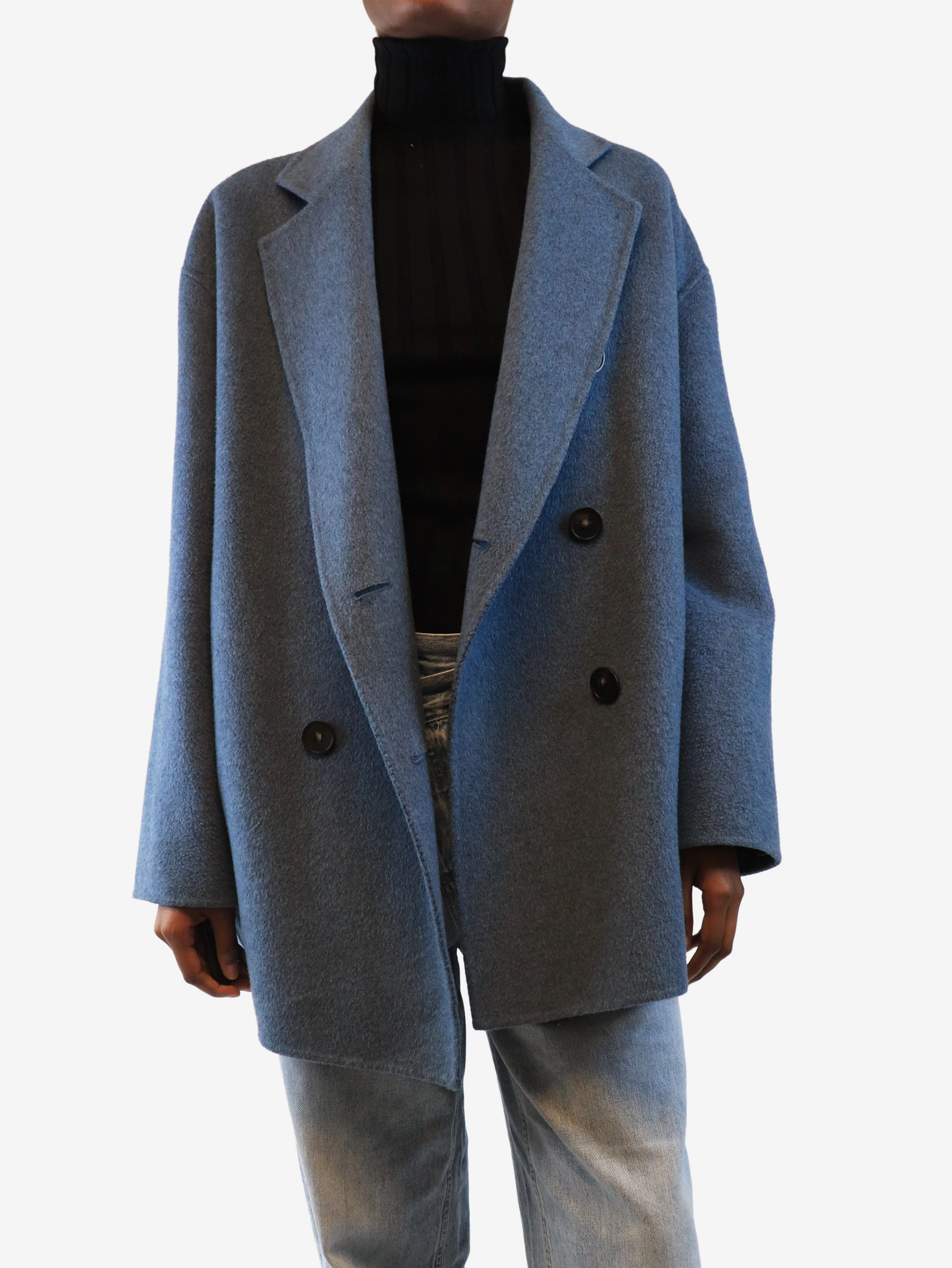 Blue double-breasted wool coat - size UK 4 - Image 3
