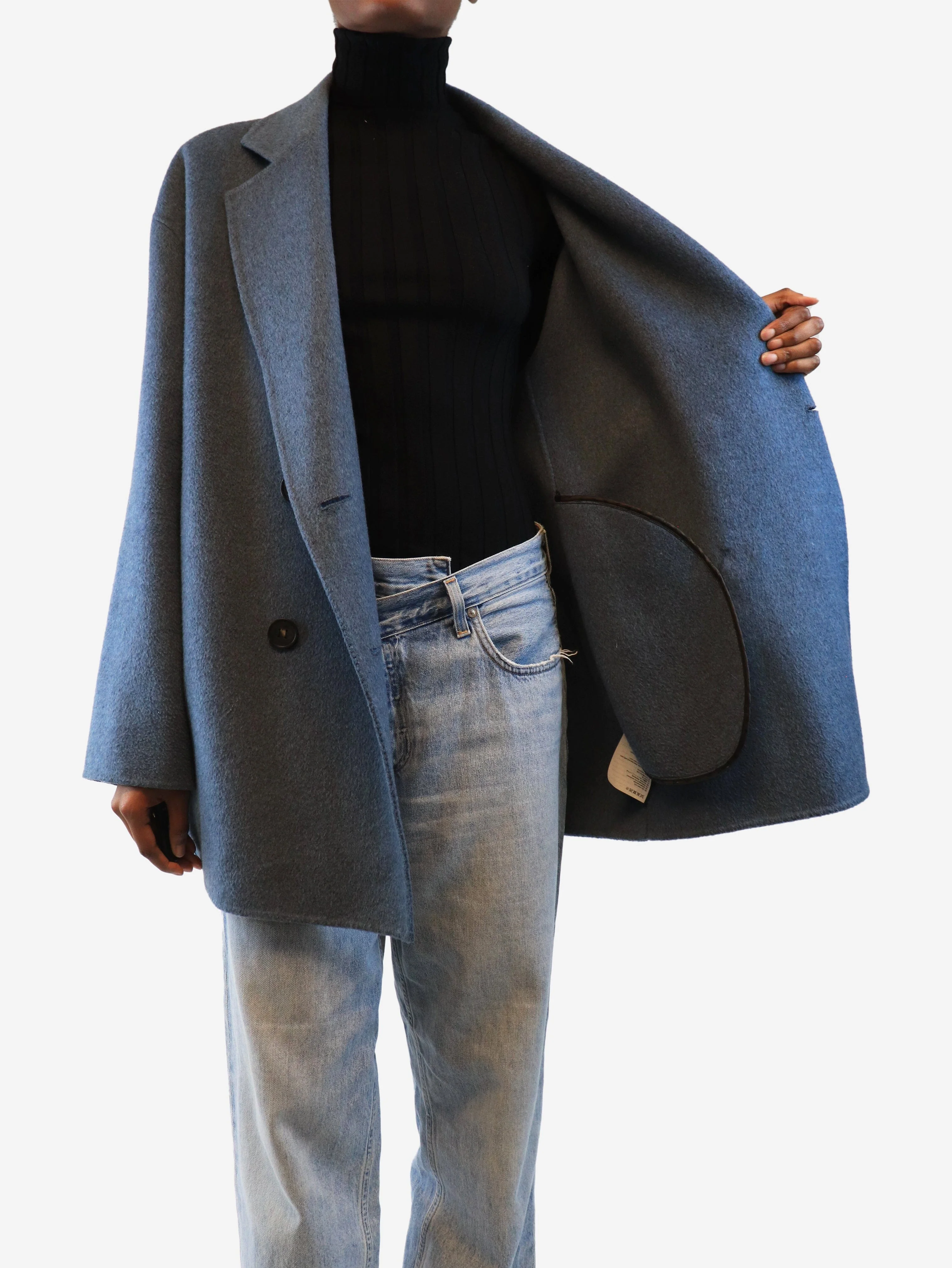 Blue double-breasted wool coat - size UK 4 - Image 4