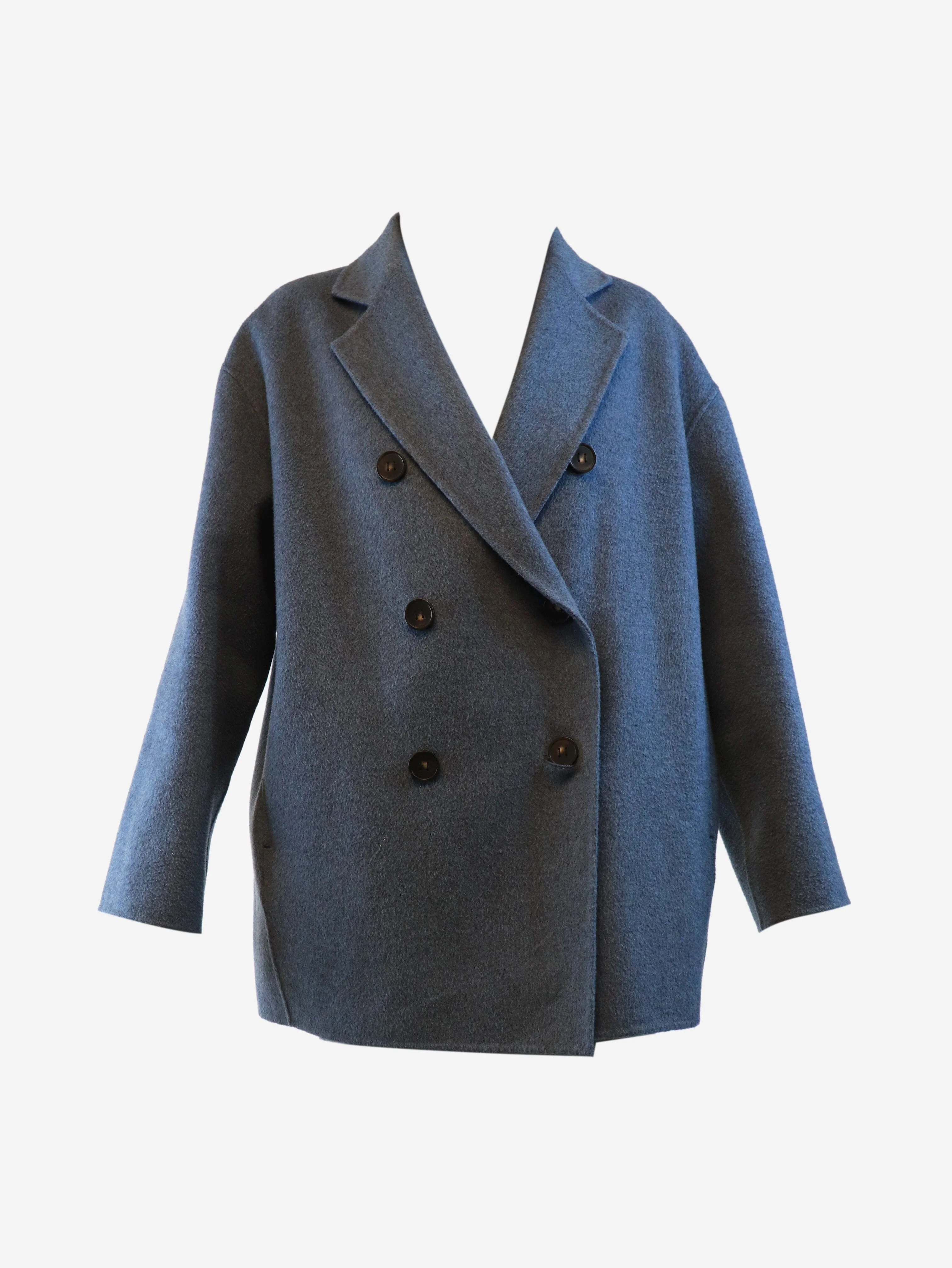Blue double-breasted wool coat - size UK 4 - Image 5