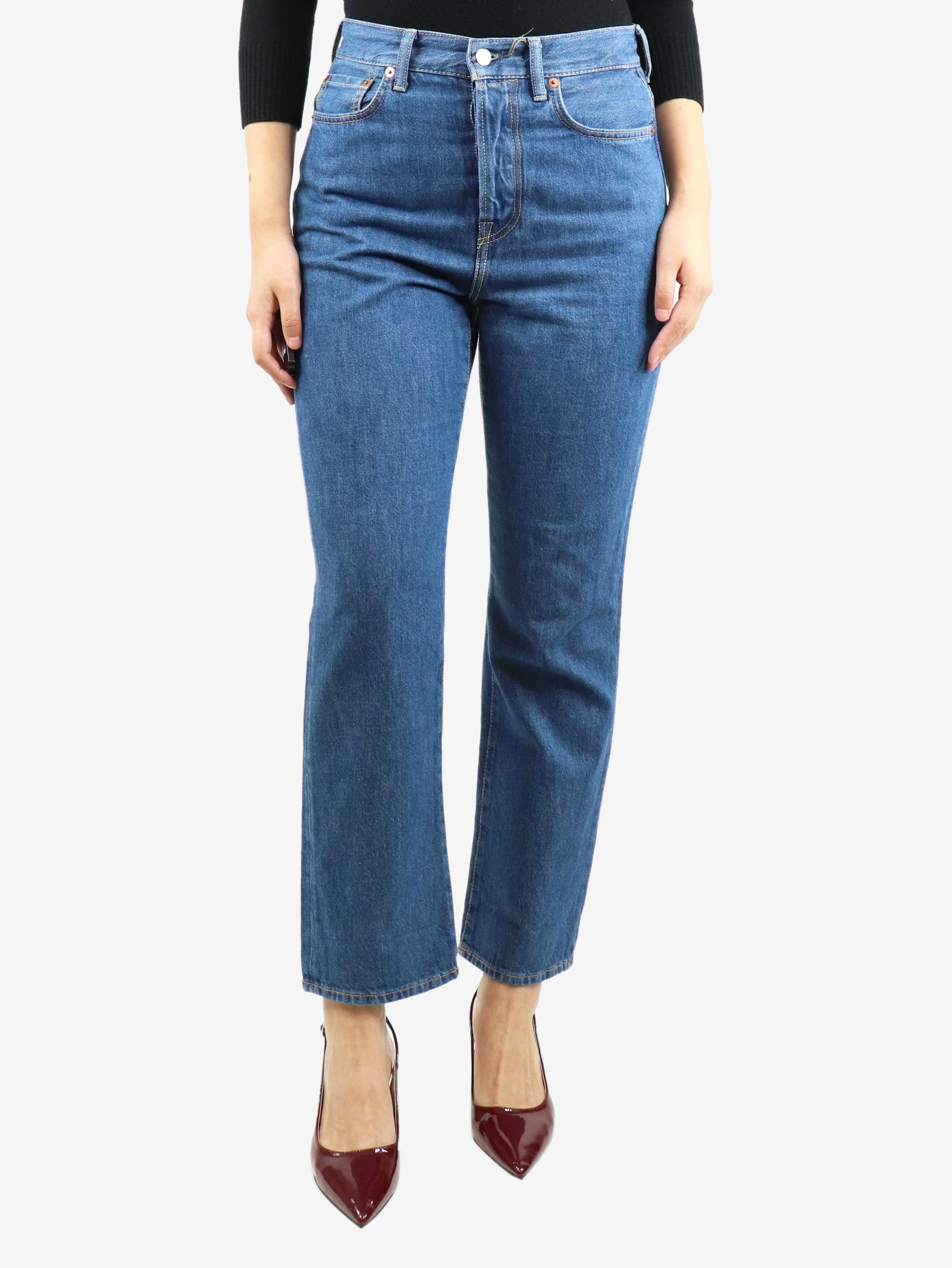 Blue high-rise straight-leg jeans - size UK 12 - Image 3