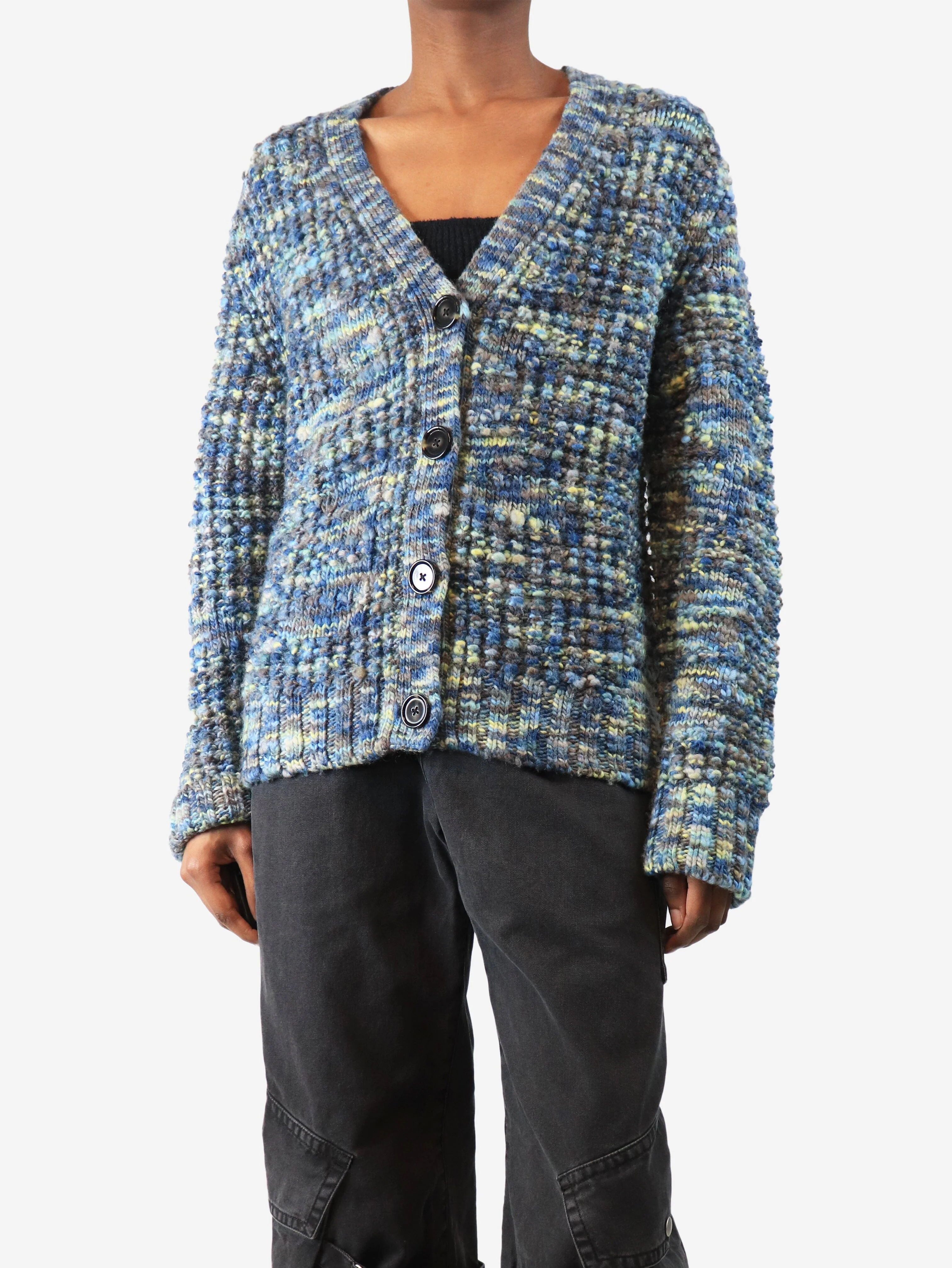 Blue Keatrice speckled-knit wool cardigan - size XS