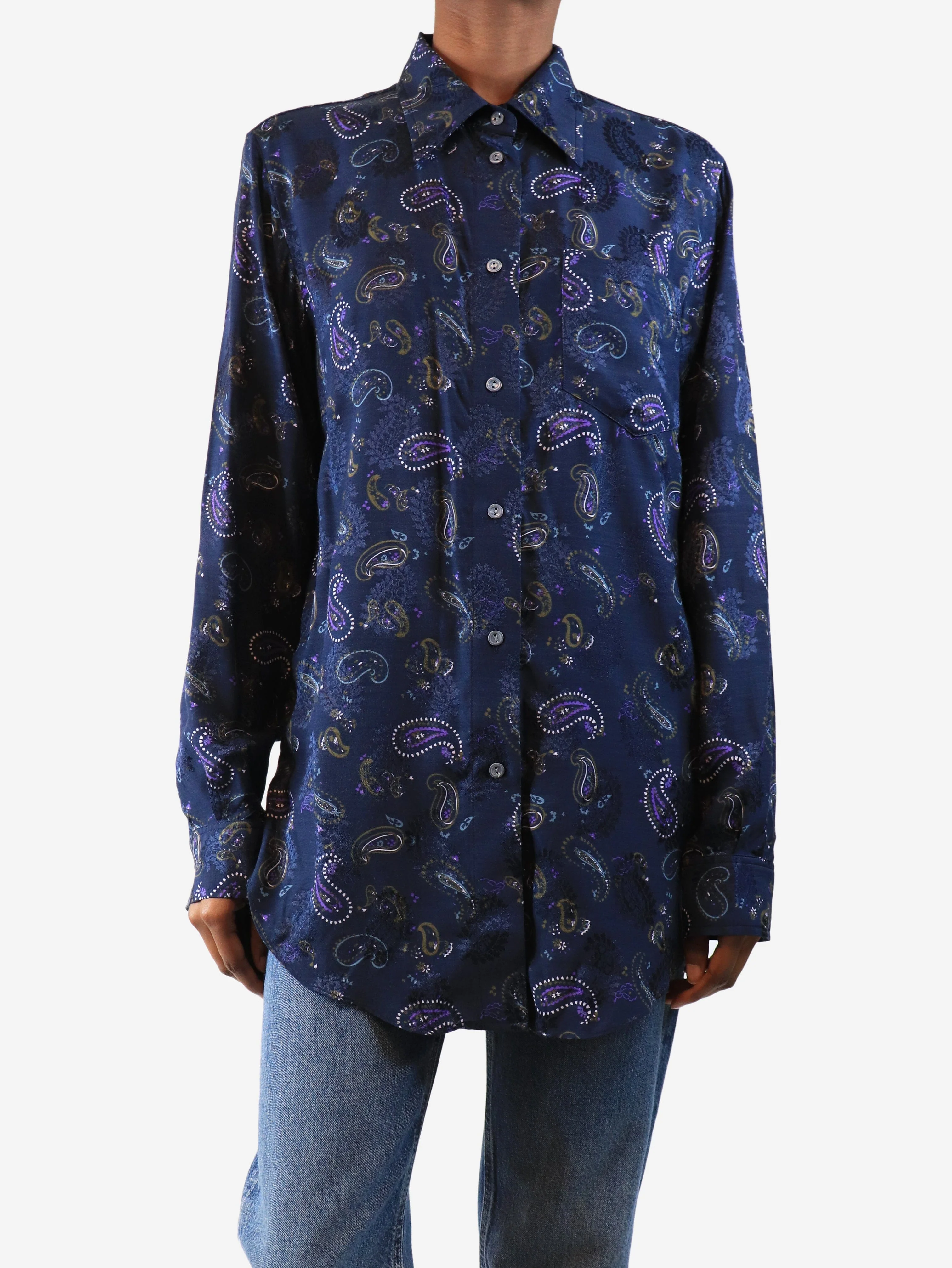 Dark blue paisley shirt - size UK 6