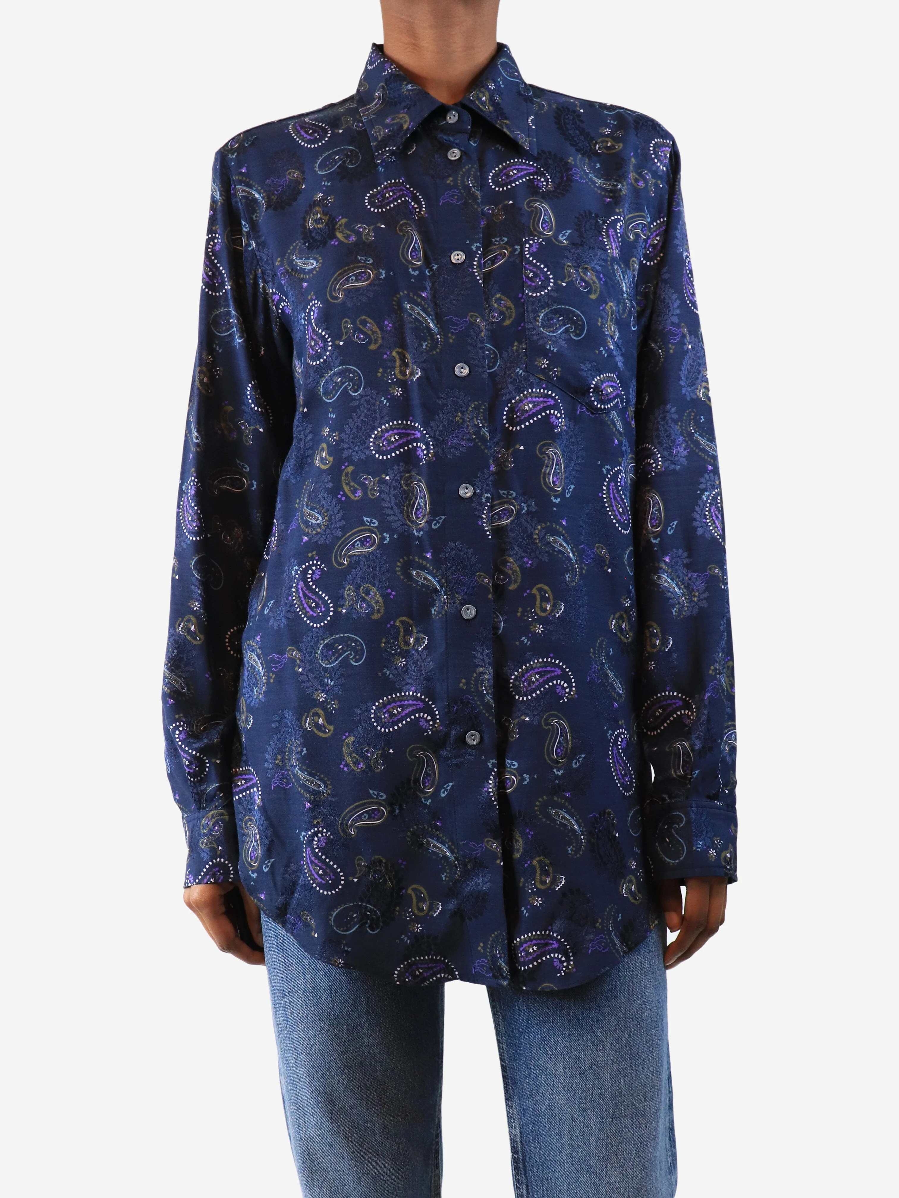 Dark blue paisley shirt - size UK 6 - Image 3