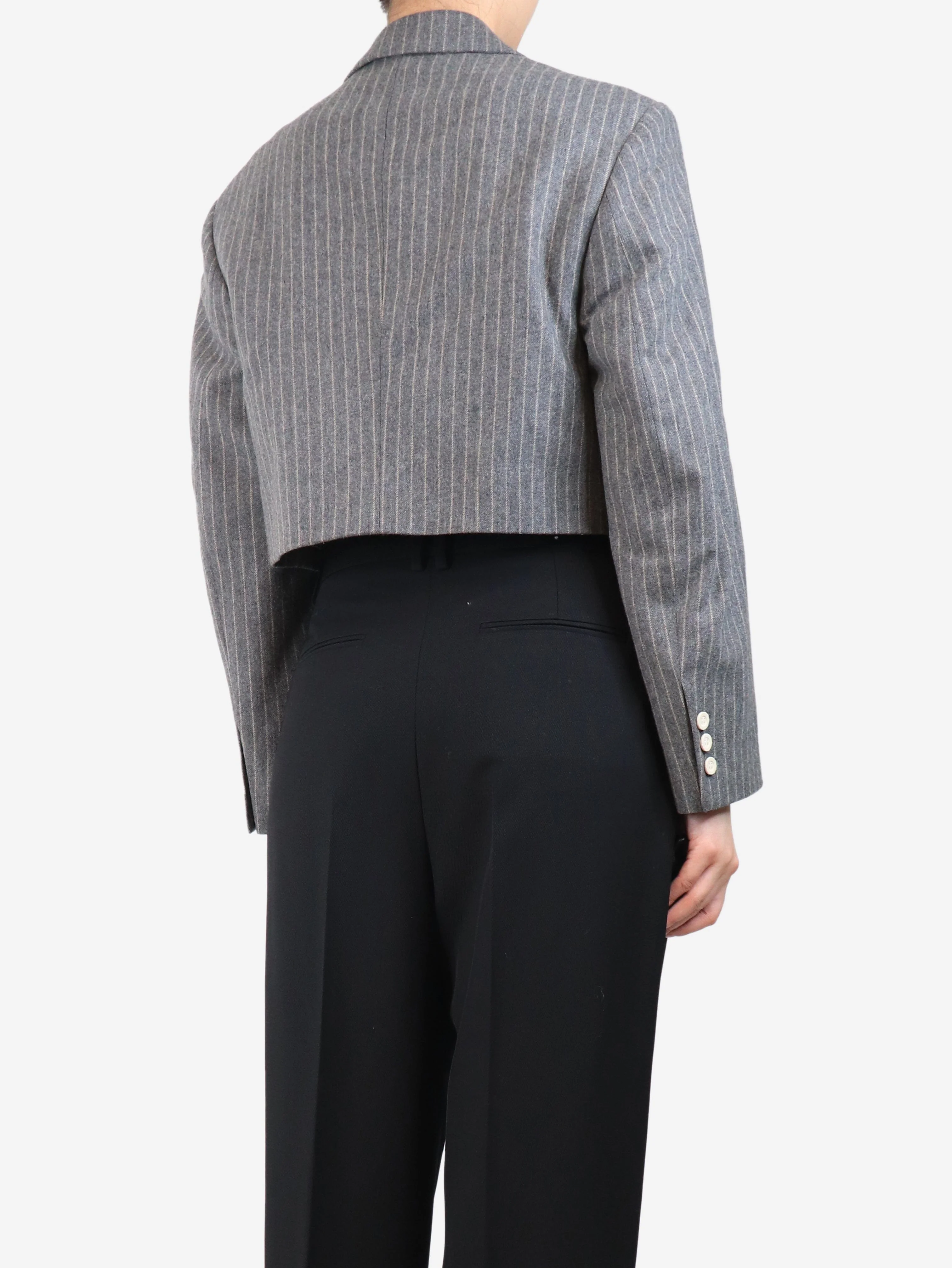 Grey pinstripe cropped wool jacket - size UK 8 - Image 2