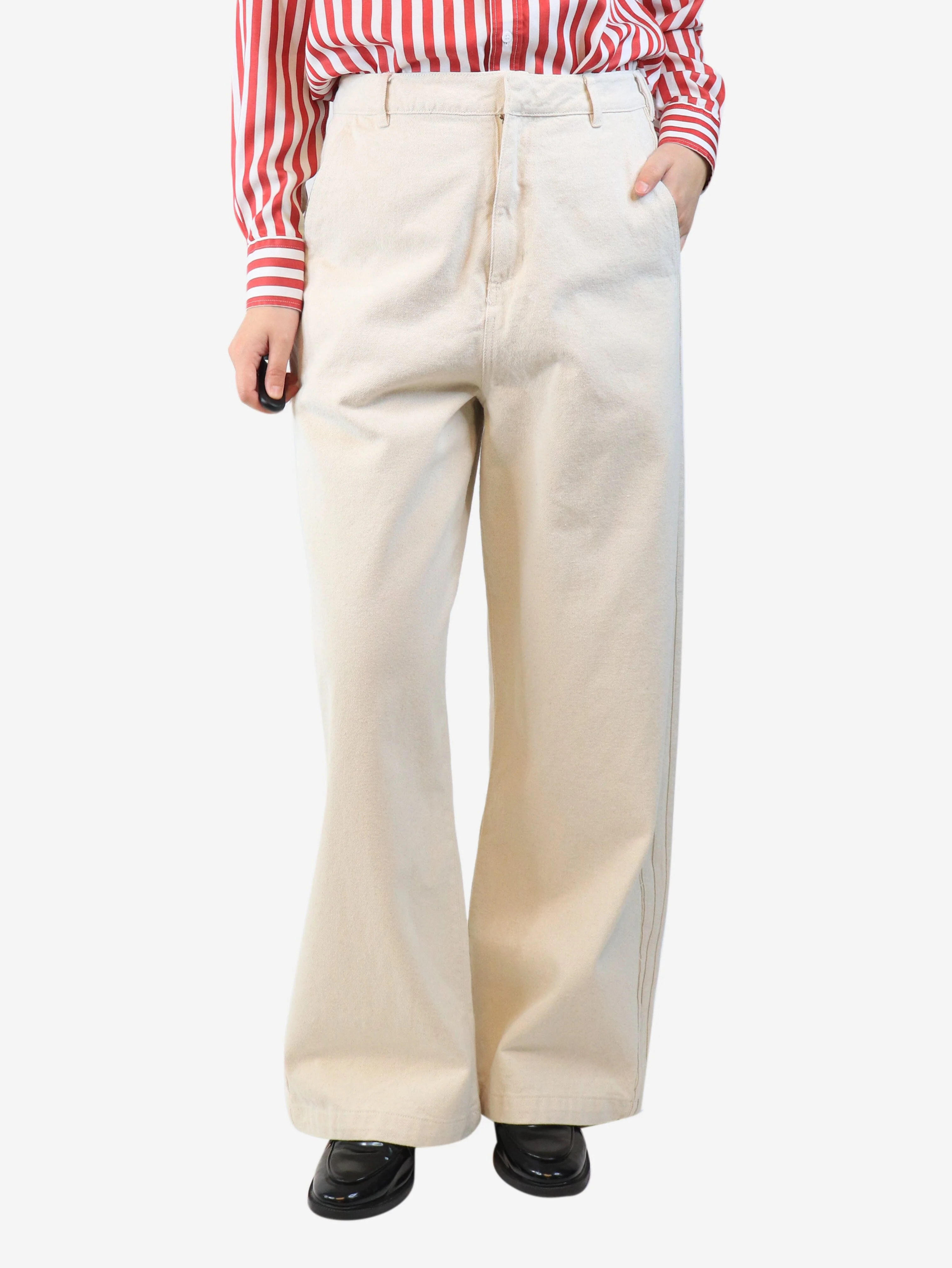 Cream wide-leg jeans - size UK 14