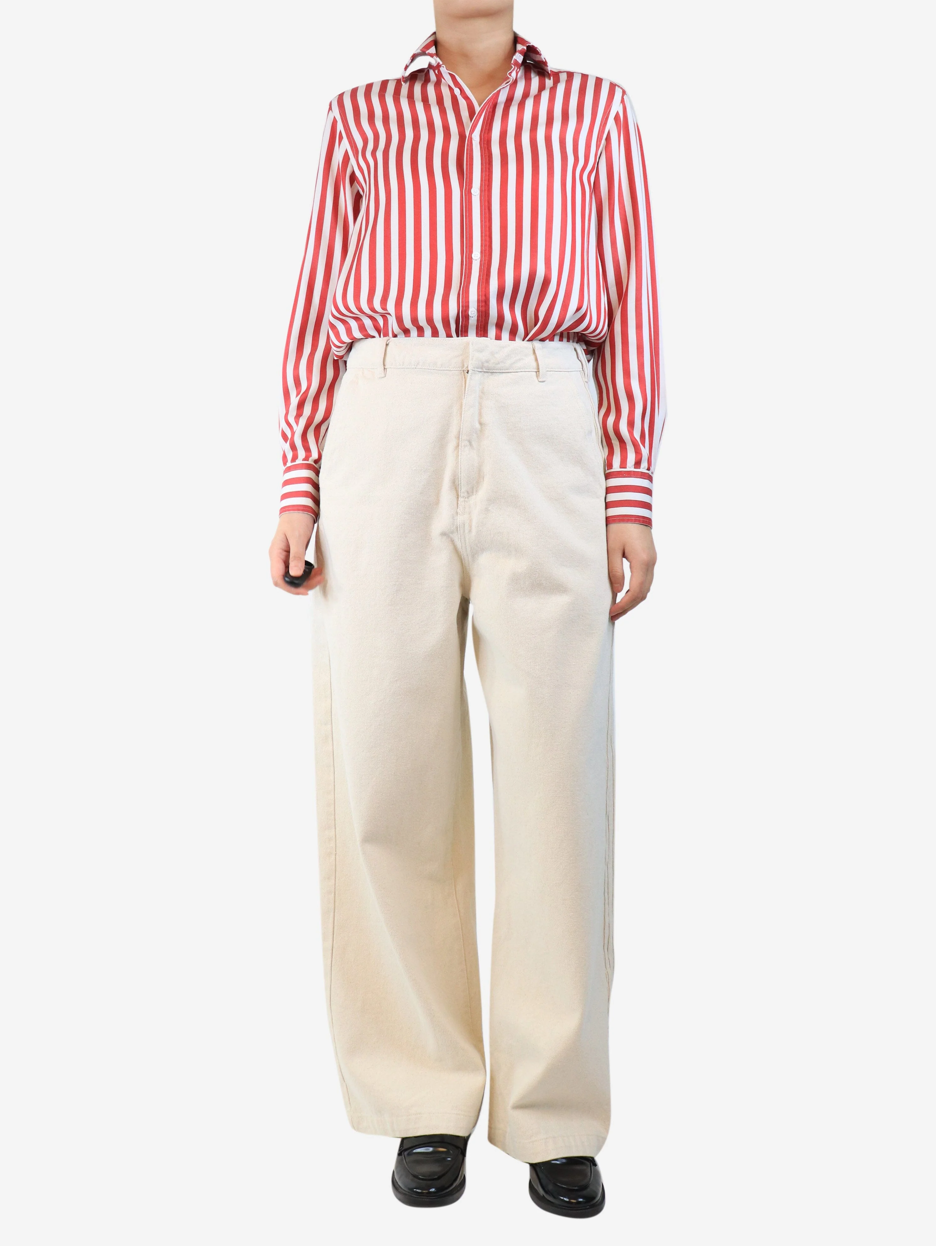 Cream wide-leg jeans - size UK 14 - Image 2