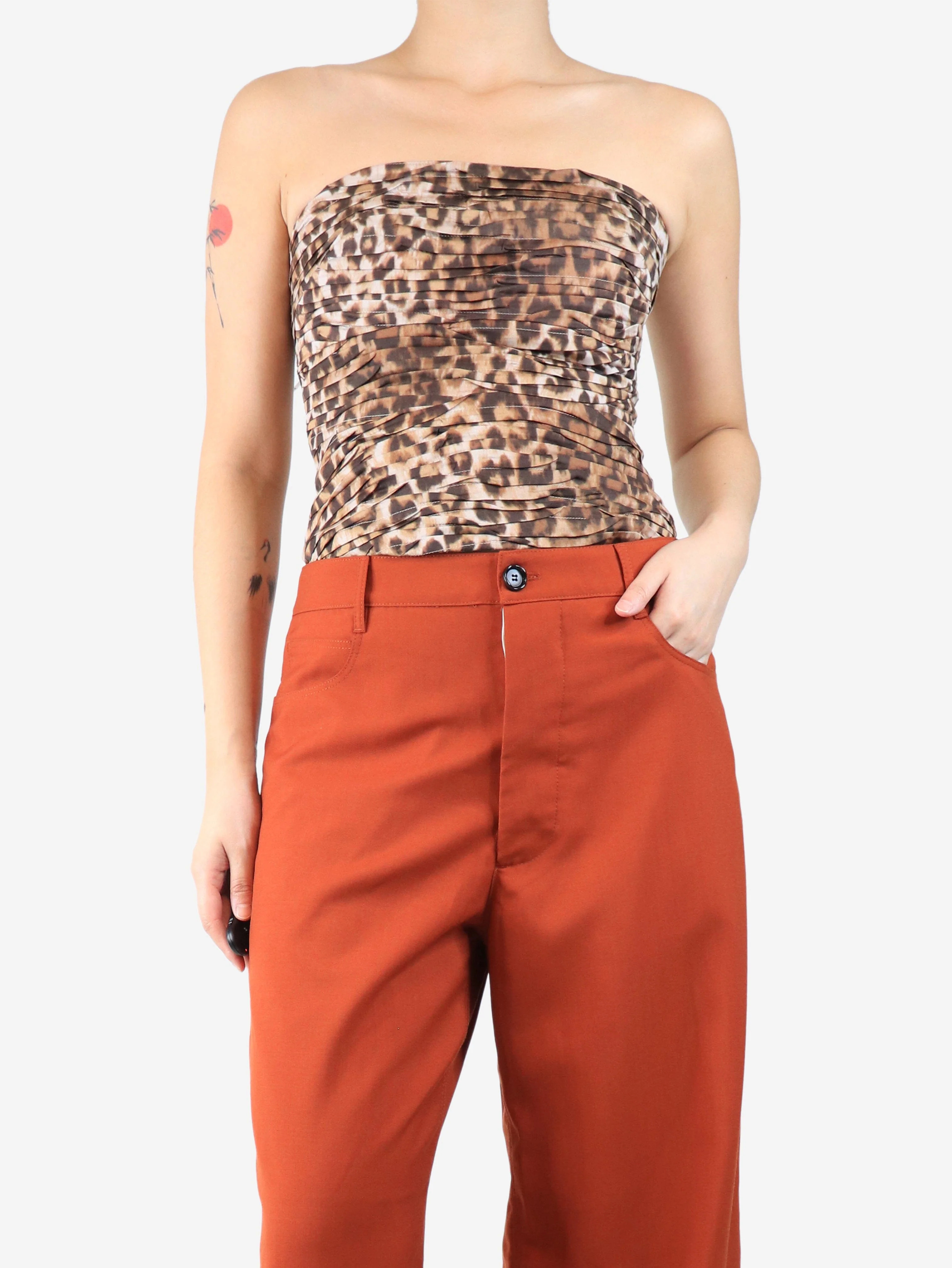 Brown leopard print strapless top - size UK 10 - Image 3