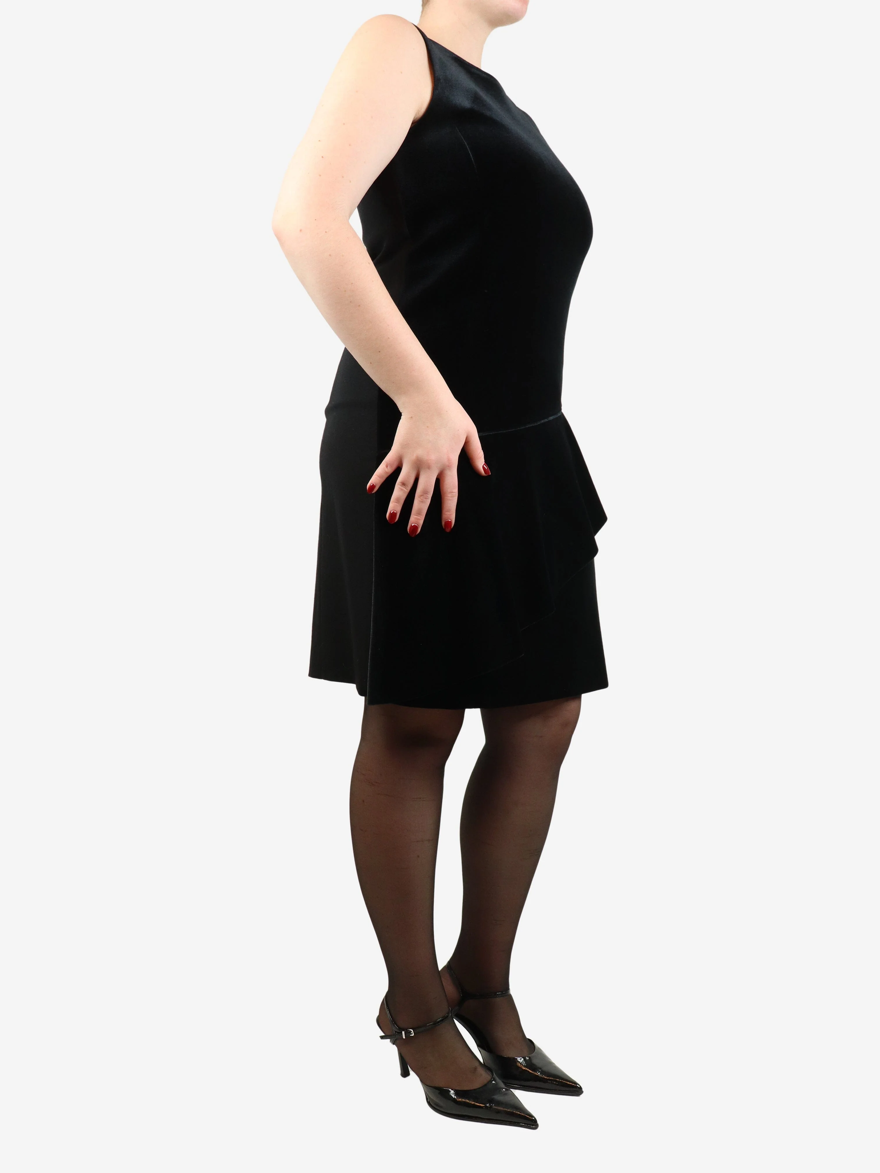 Black velvet ruffle midi dress - size UK 14 - Image 3