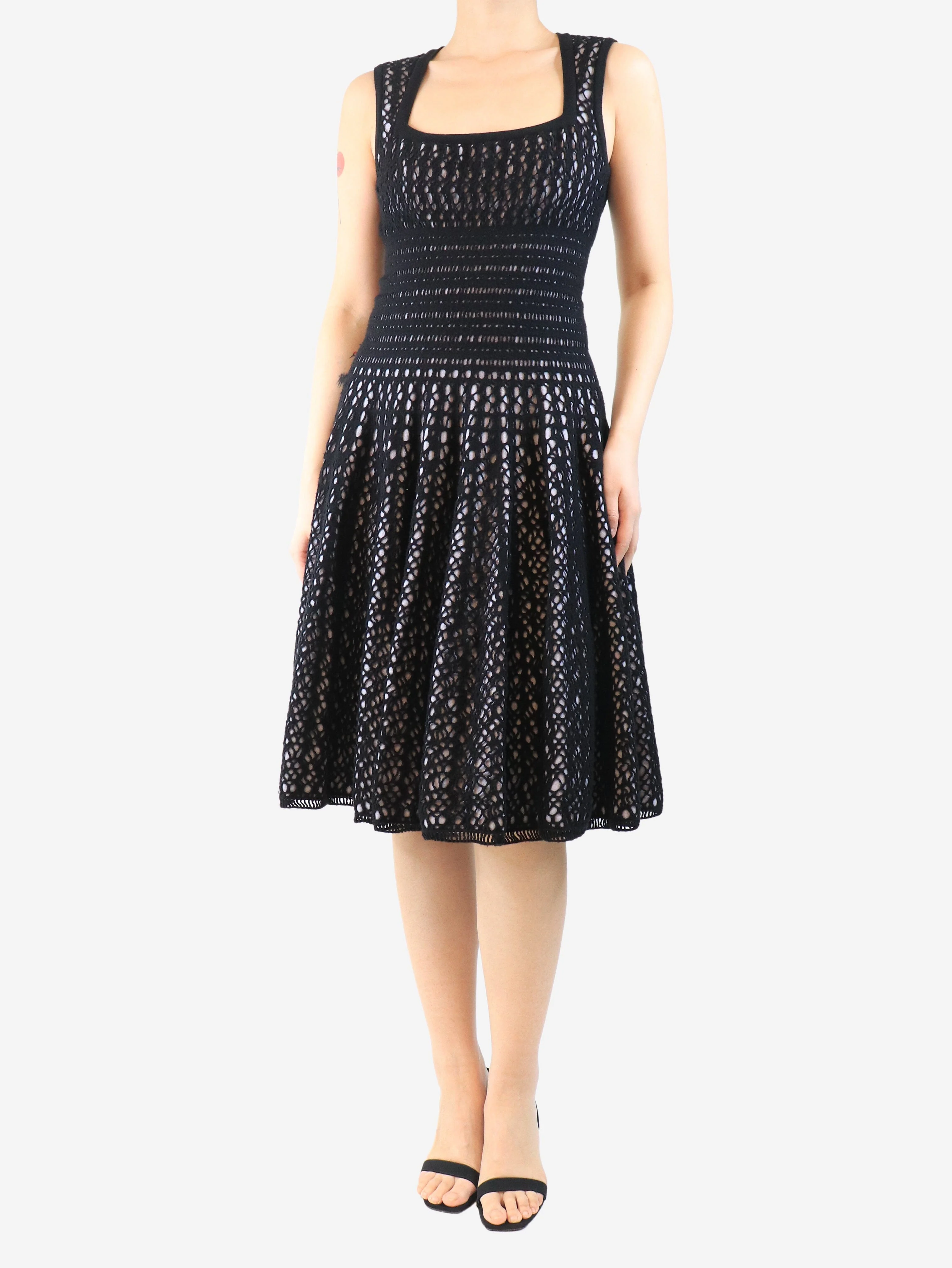 Black double-layered knit dress - size UK 14