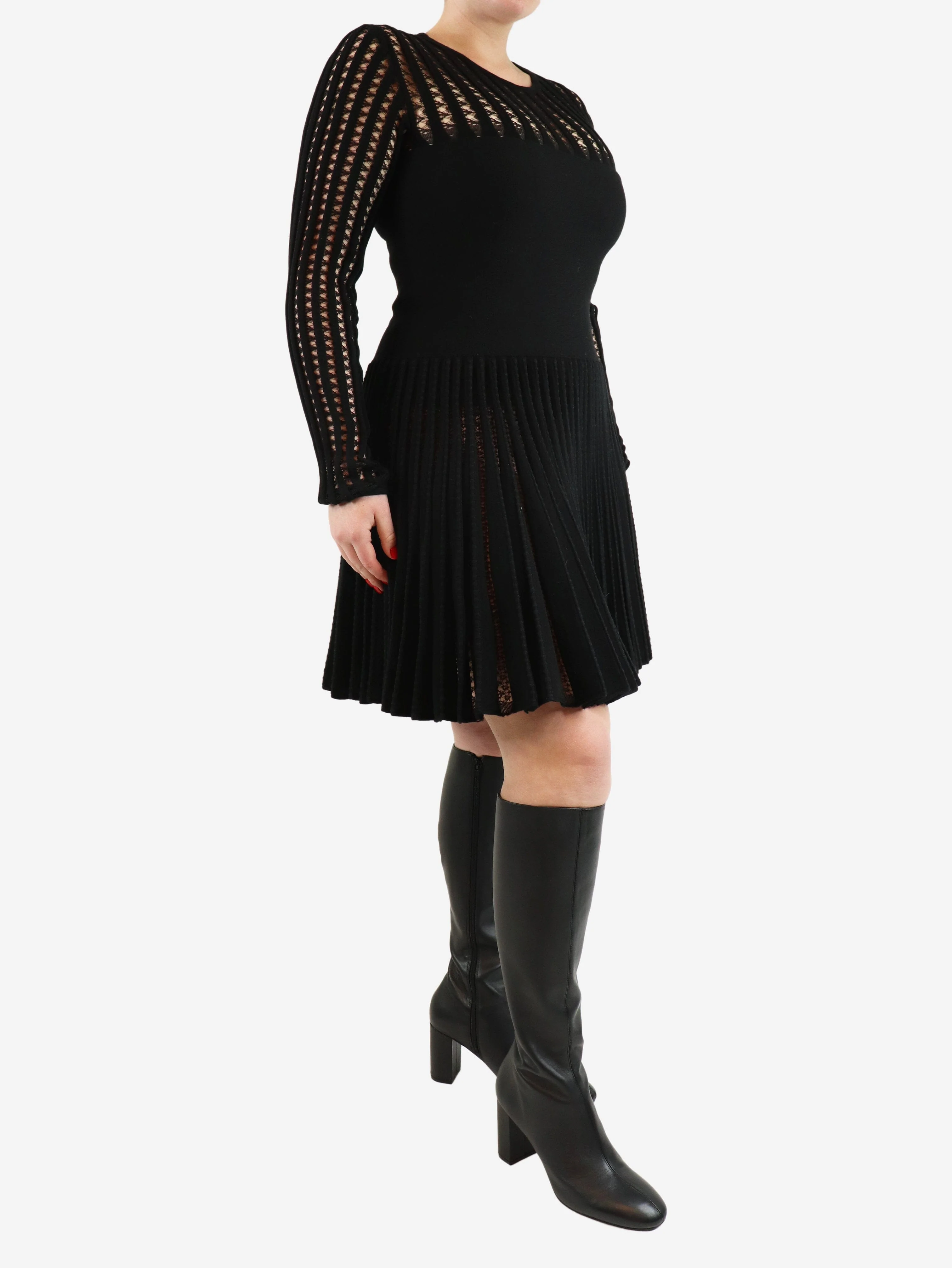 Black stretch-woven mini dress - size UK 14 - Image 3