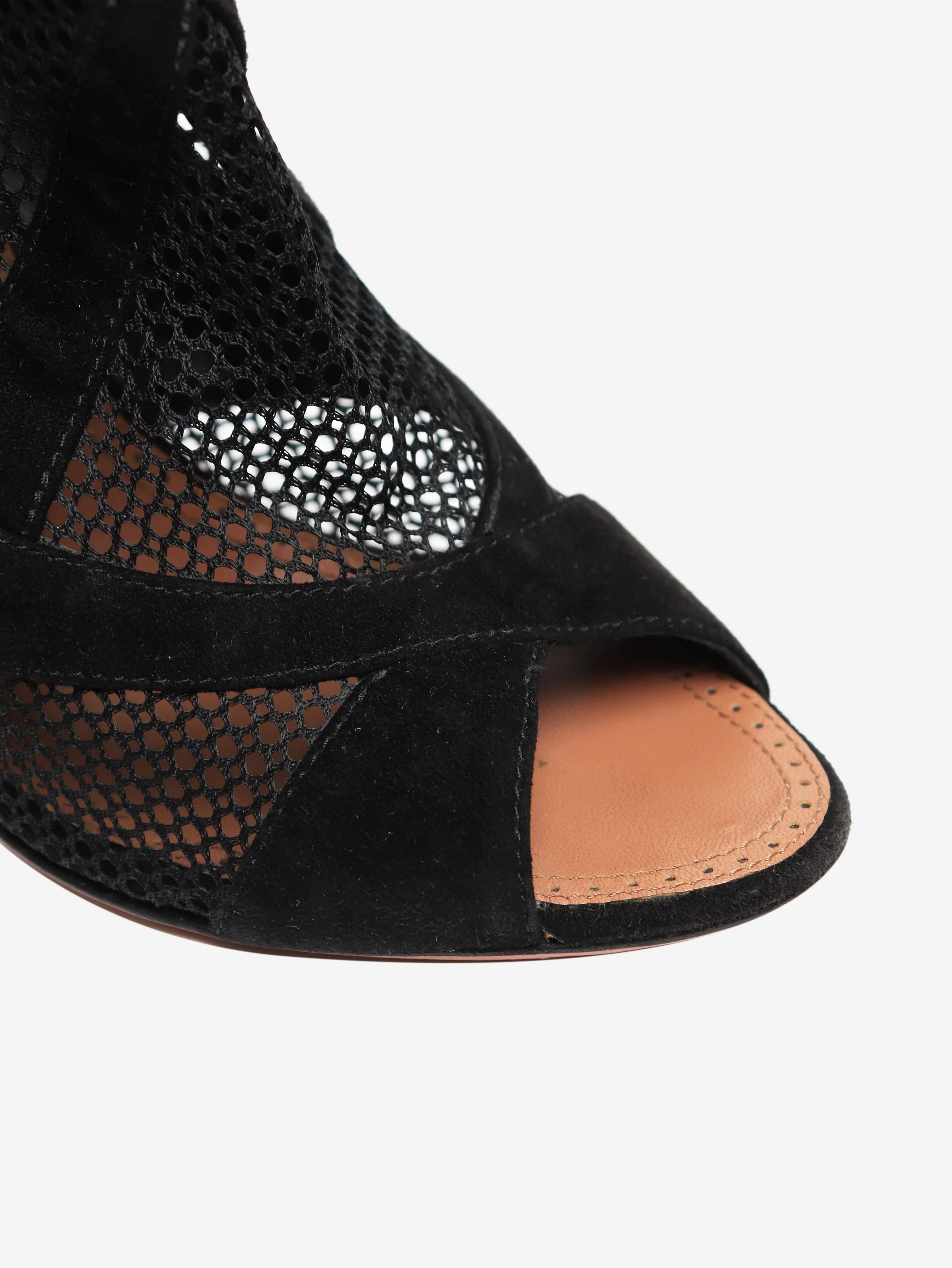 Black suede mesh peep-toe ankle boots - size EU 40 - Image 4