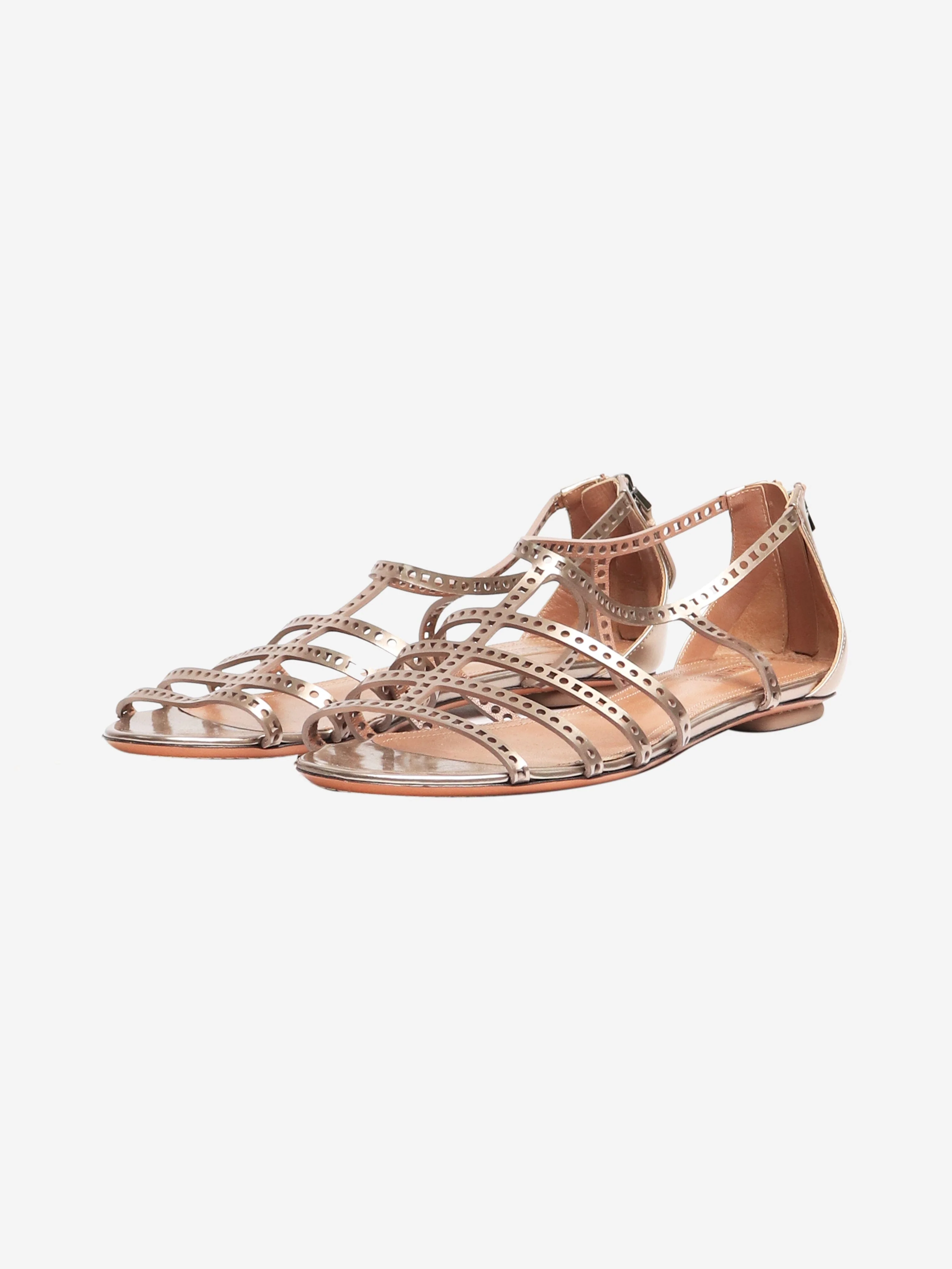 Bronze leather laser-cut strap sandals - size EU 38.5 - Image 2