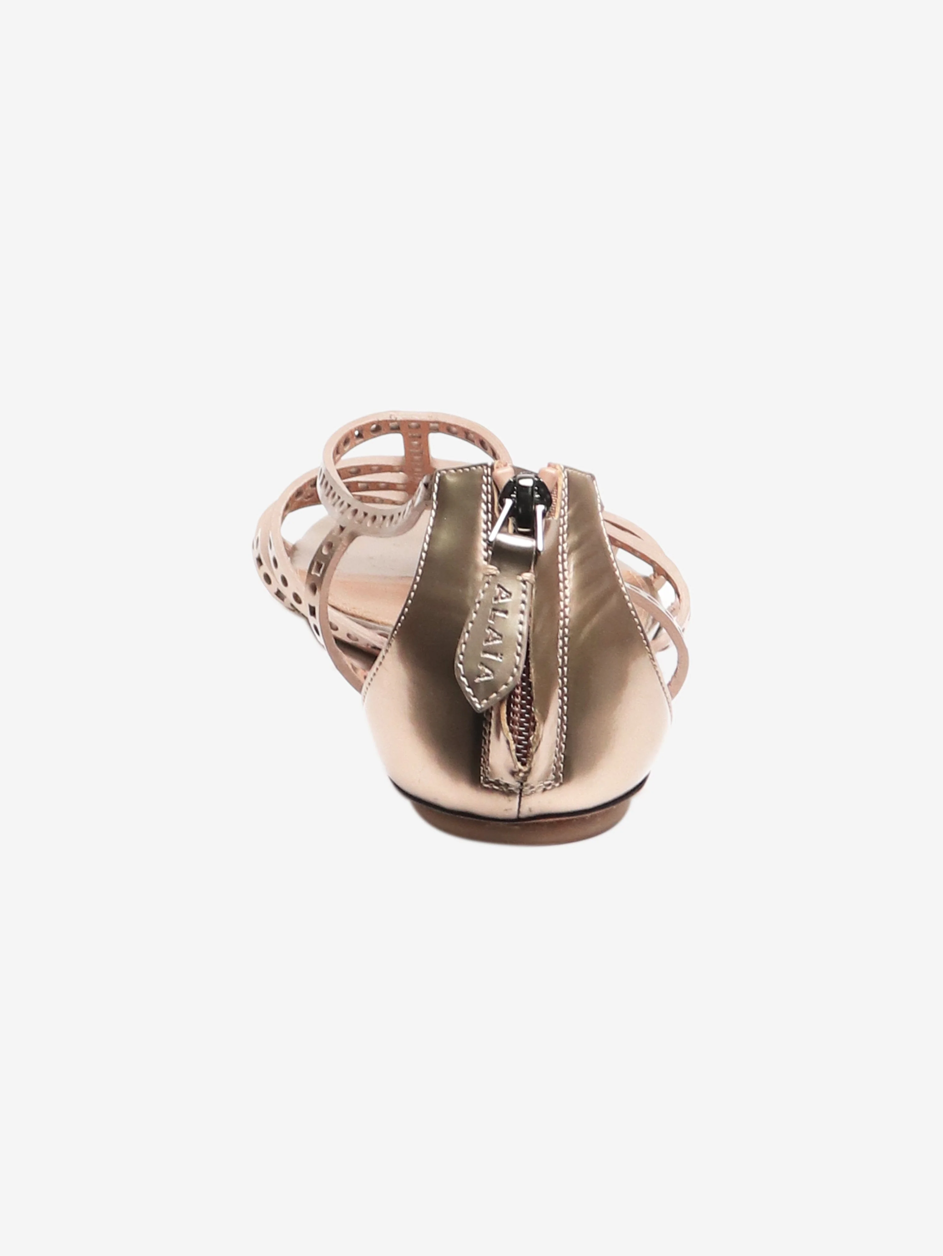 Bronze leather laser-cut strap sandals - size EU 38.5 - Image 3