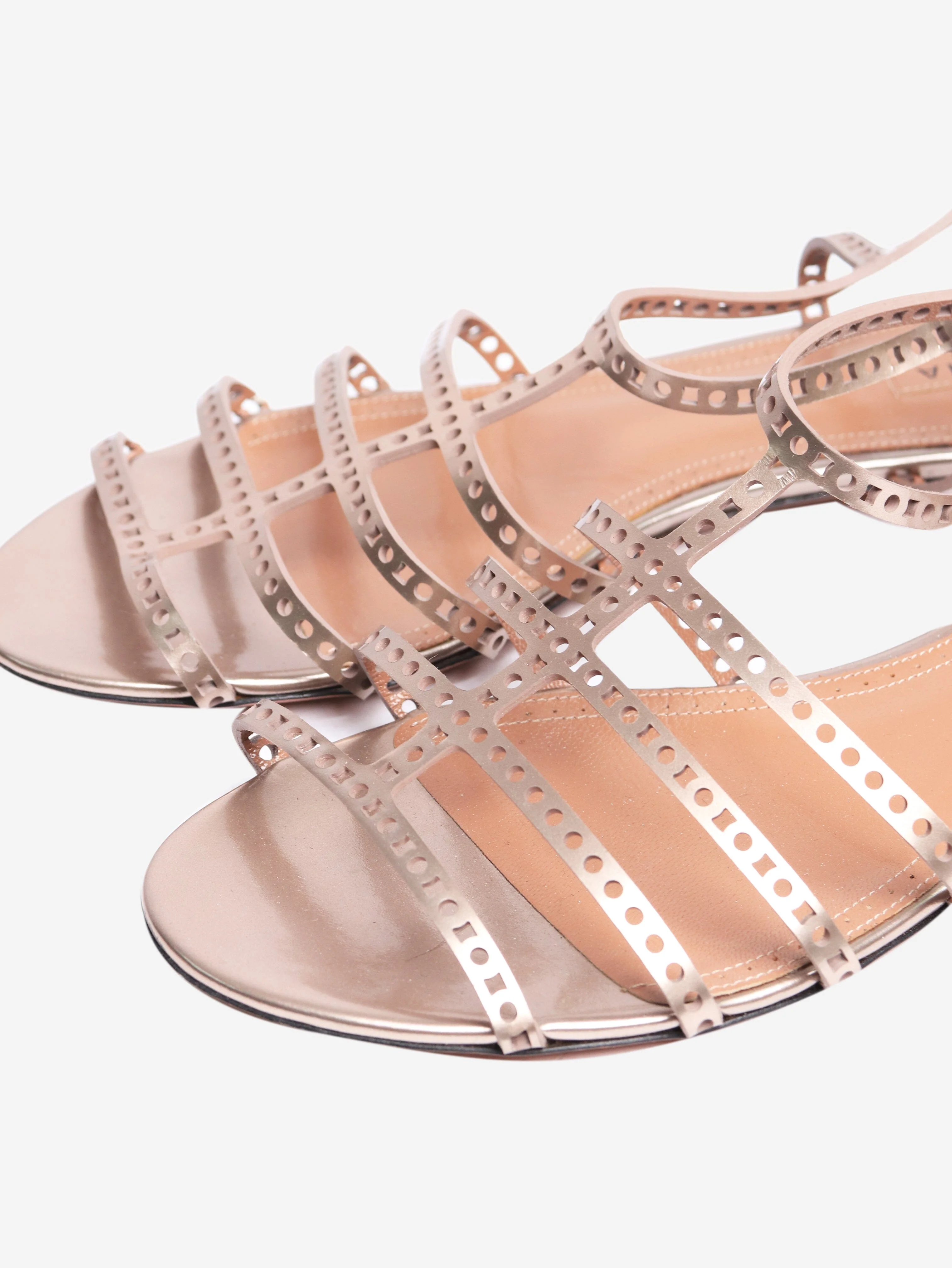 Bronze leather laser-cut strap sandals - size EU 38.5 - Image 4