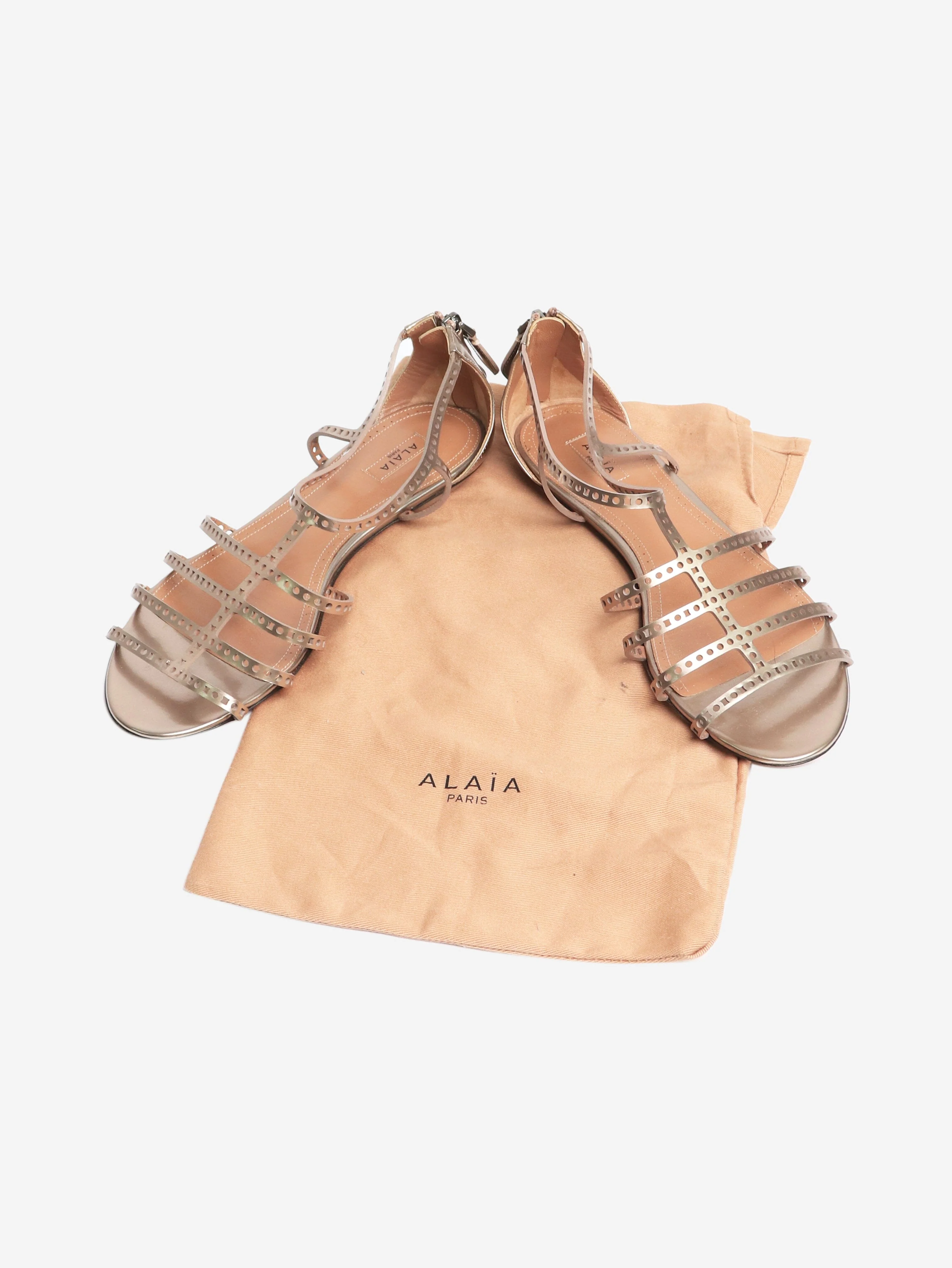 Bronze leather laser-cut strap sandals - size EU 38.5 - Image 5