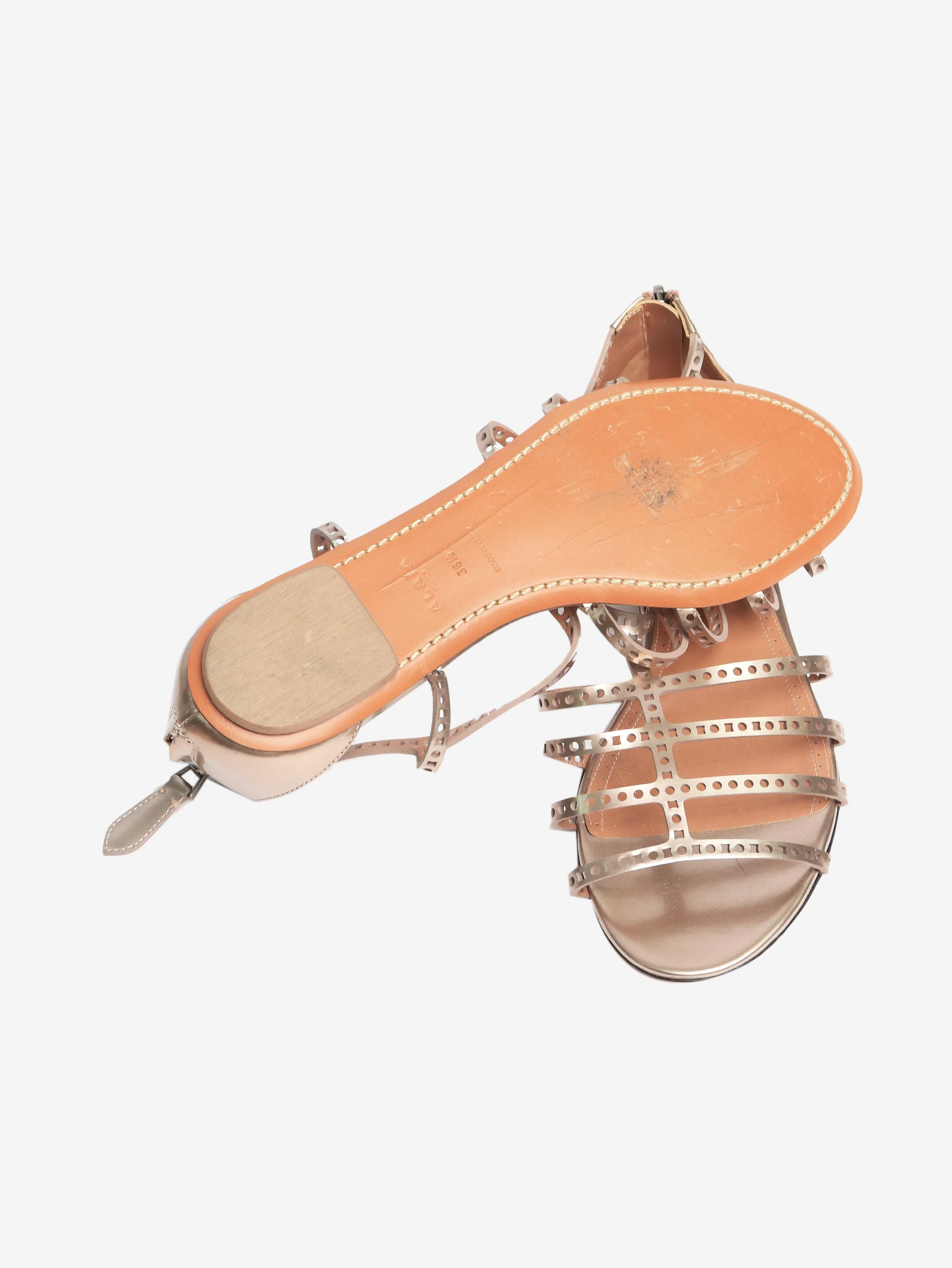 Bronze leather laser-cut strap sandals - size EU 38.5 - Image 6