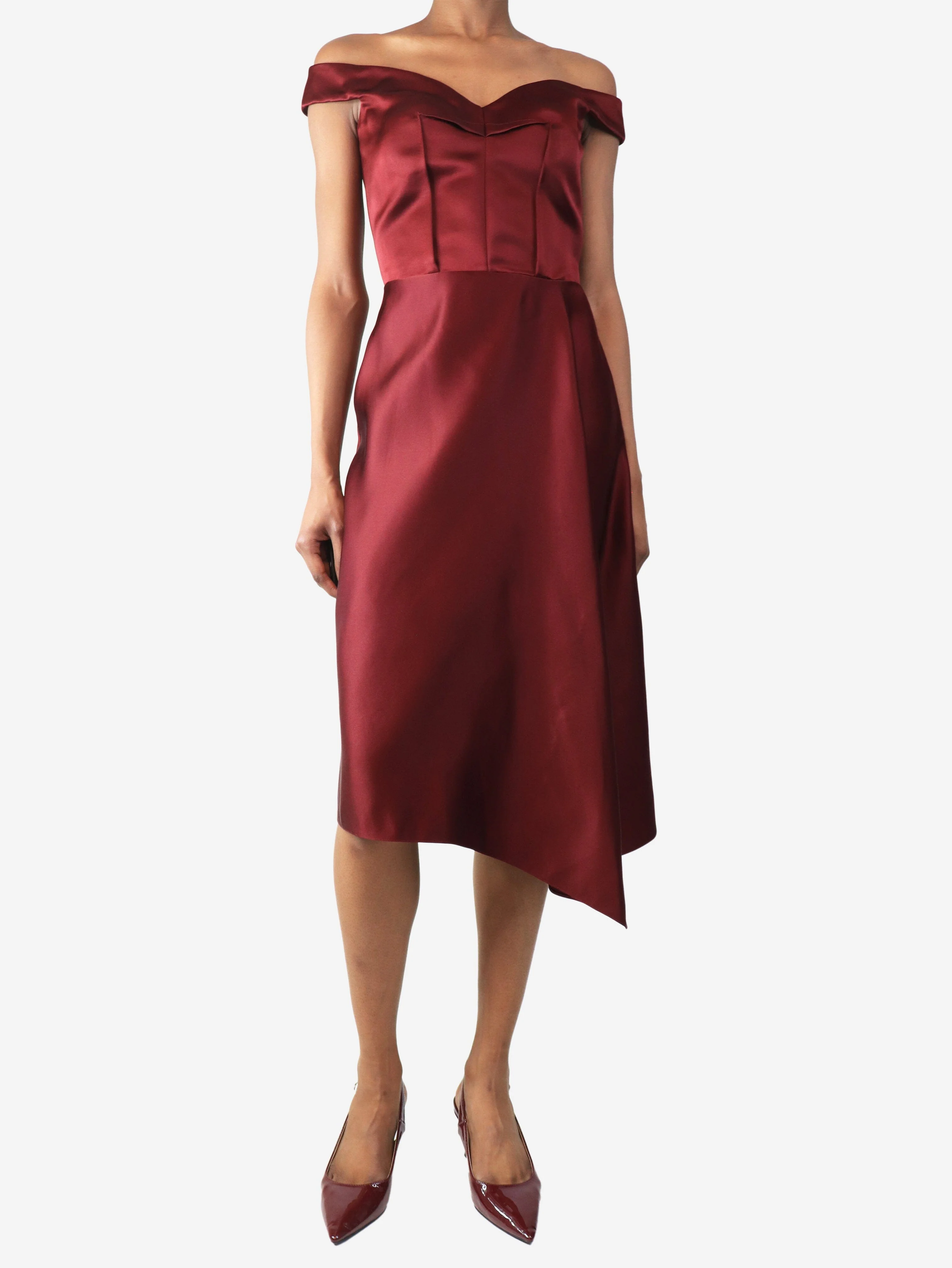 Burgundy satin mid dress - size 6 - Image 3