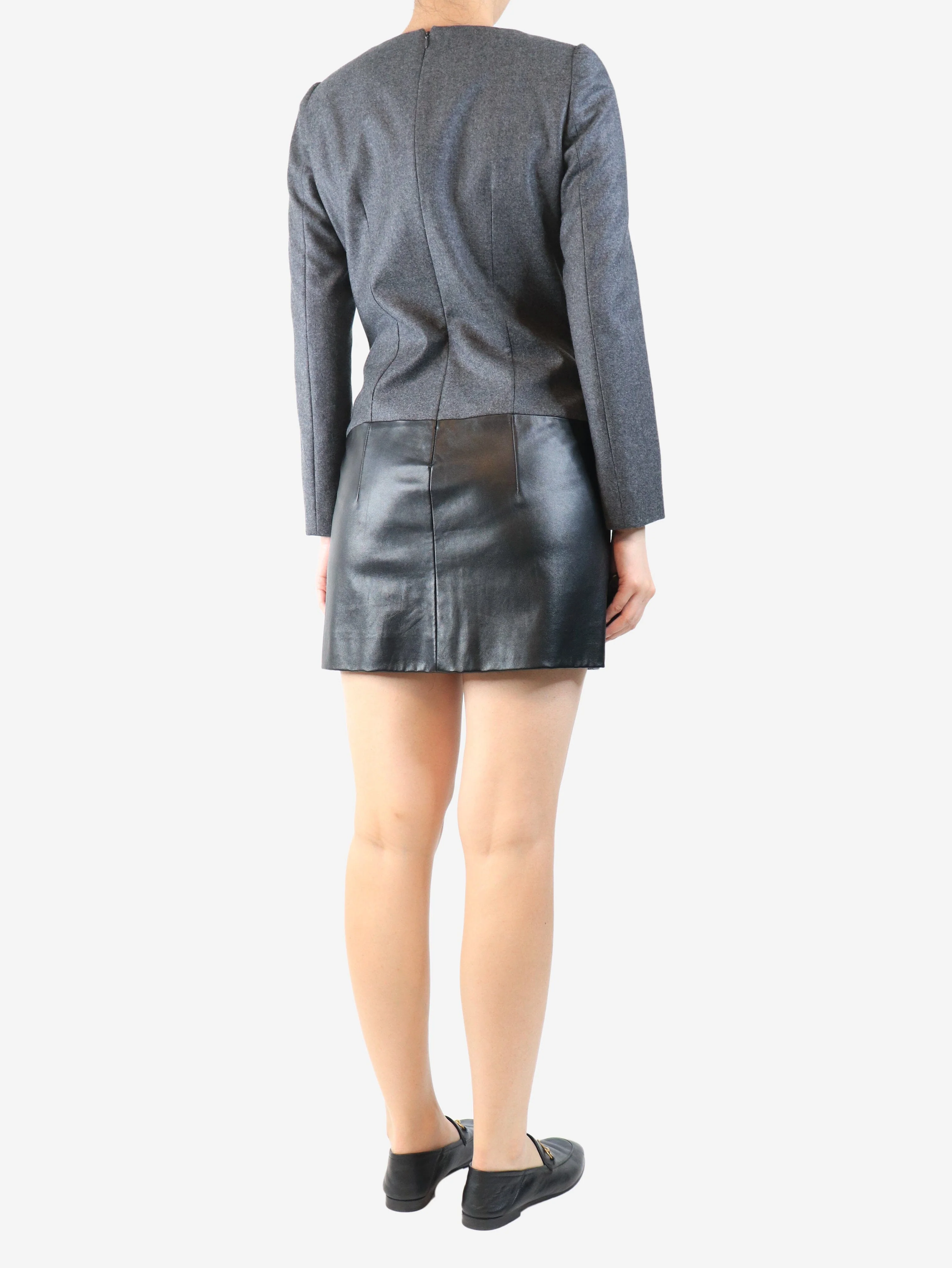 Dark grey wool and leather mini dress - size UK 10 - Image 2