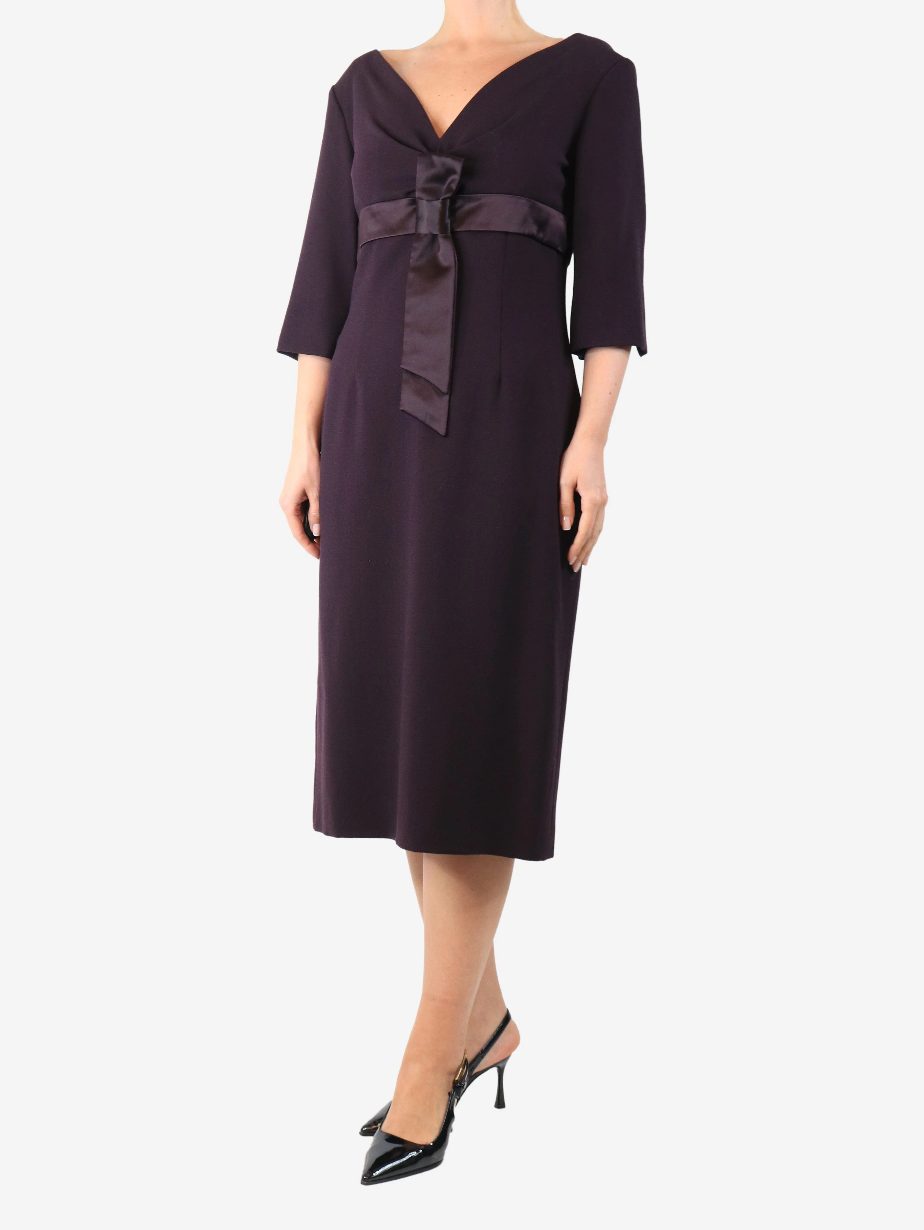 Purple V-neck midi dress - size UK 14 - Image 3