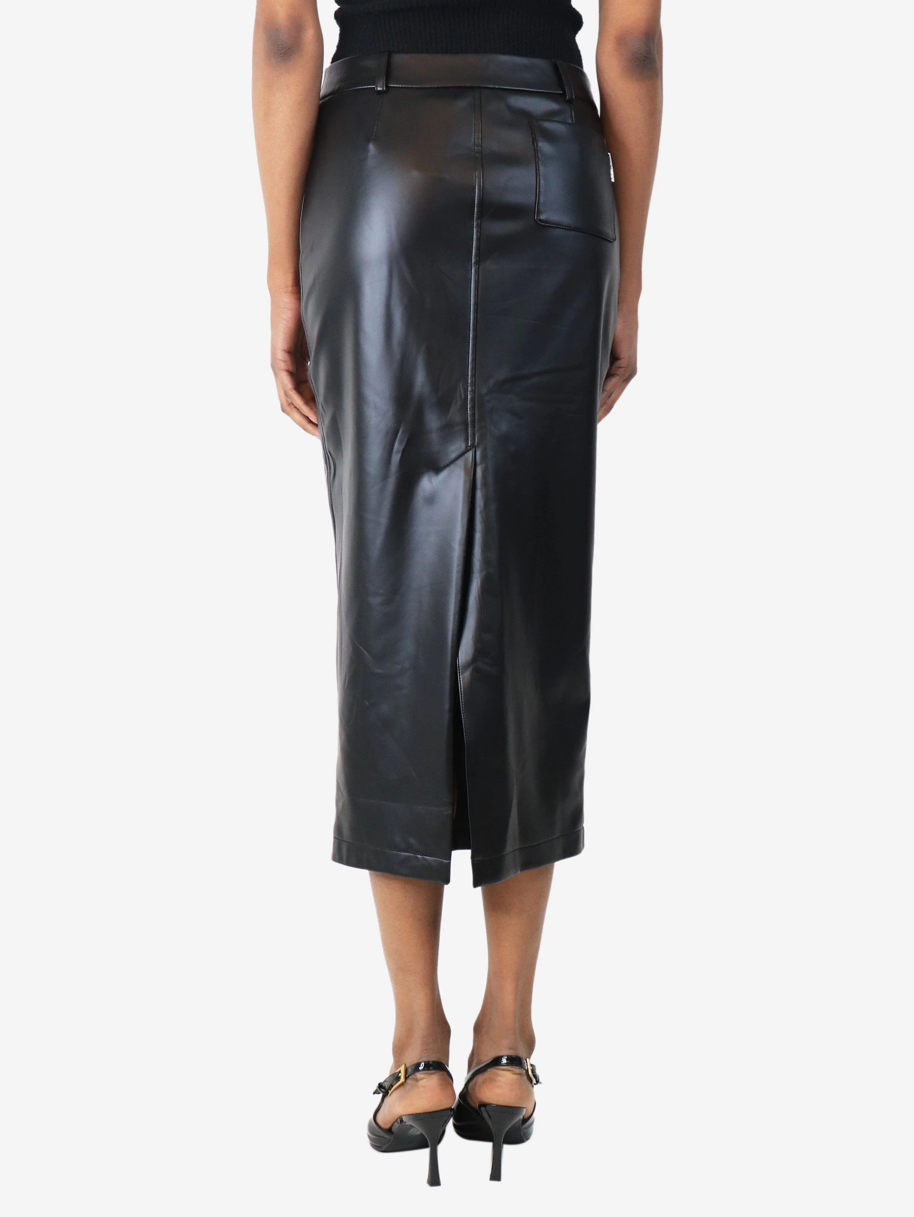 Black pleather midi skirt - size UK 4 - Image 3