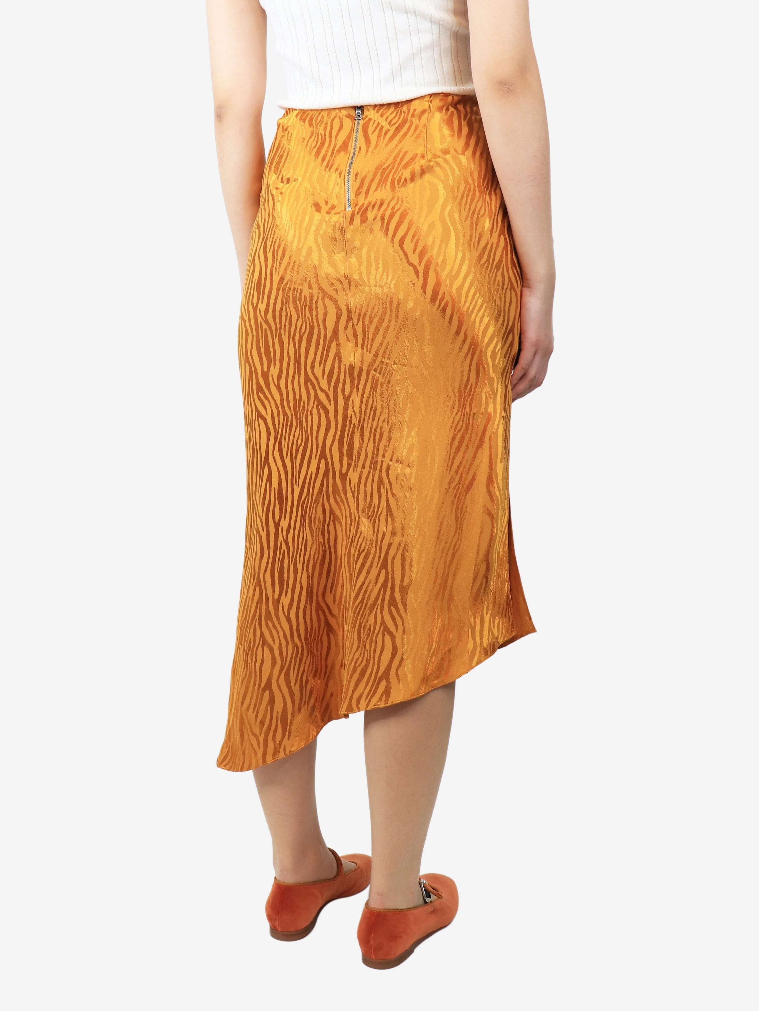 Orange tiger satin midi skirt - size S - Image 3