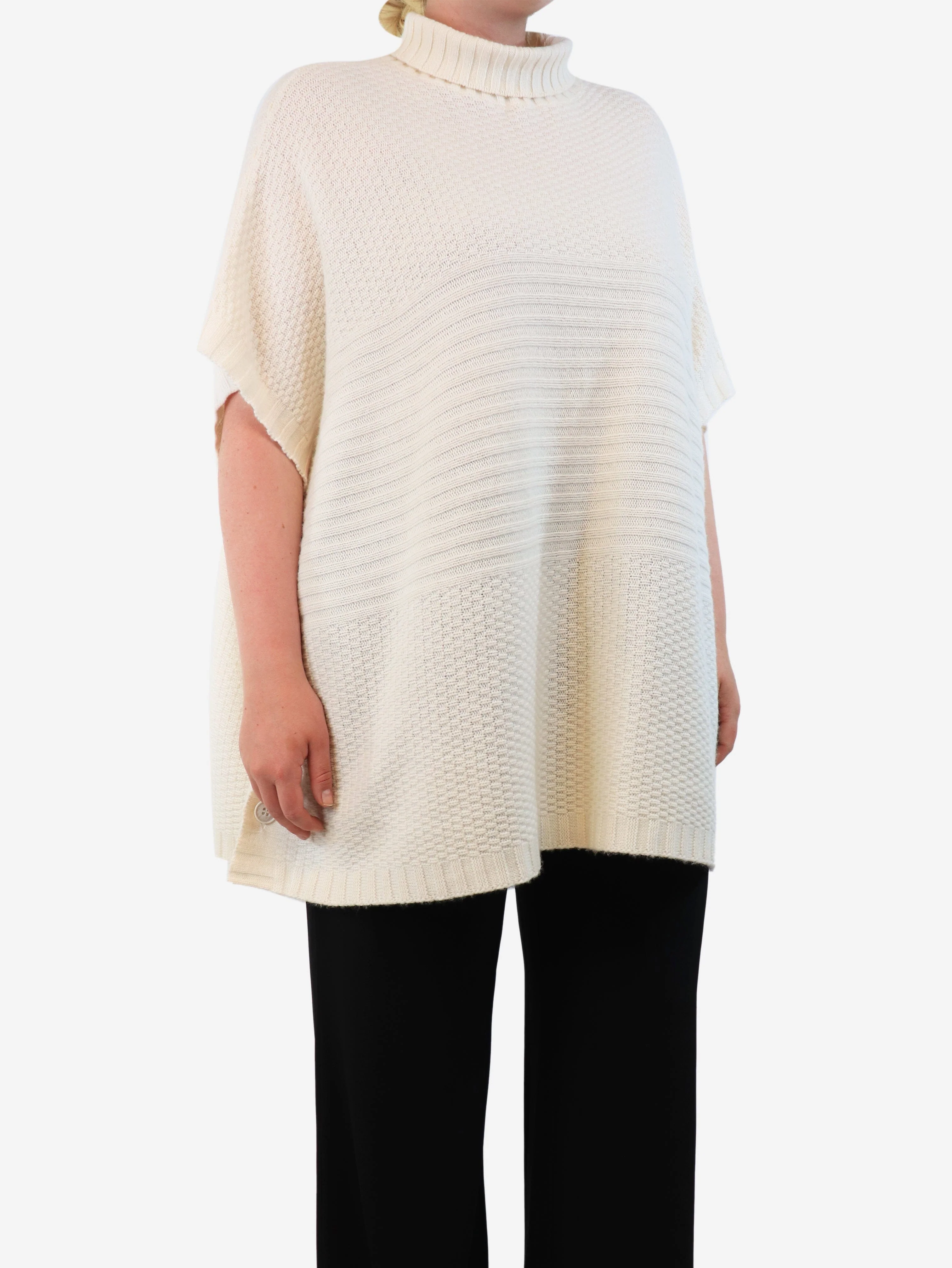 Cream high-neck poncho - One size - Image 3