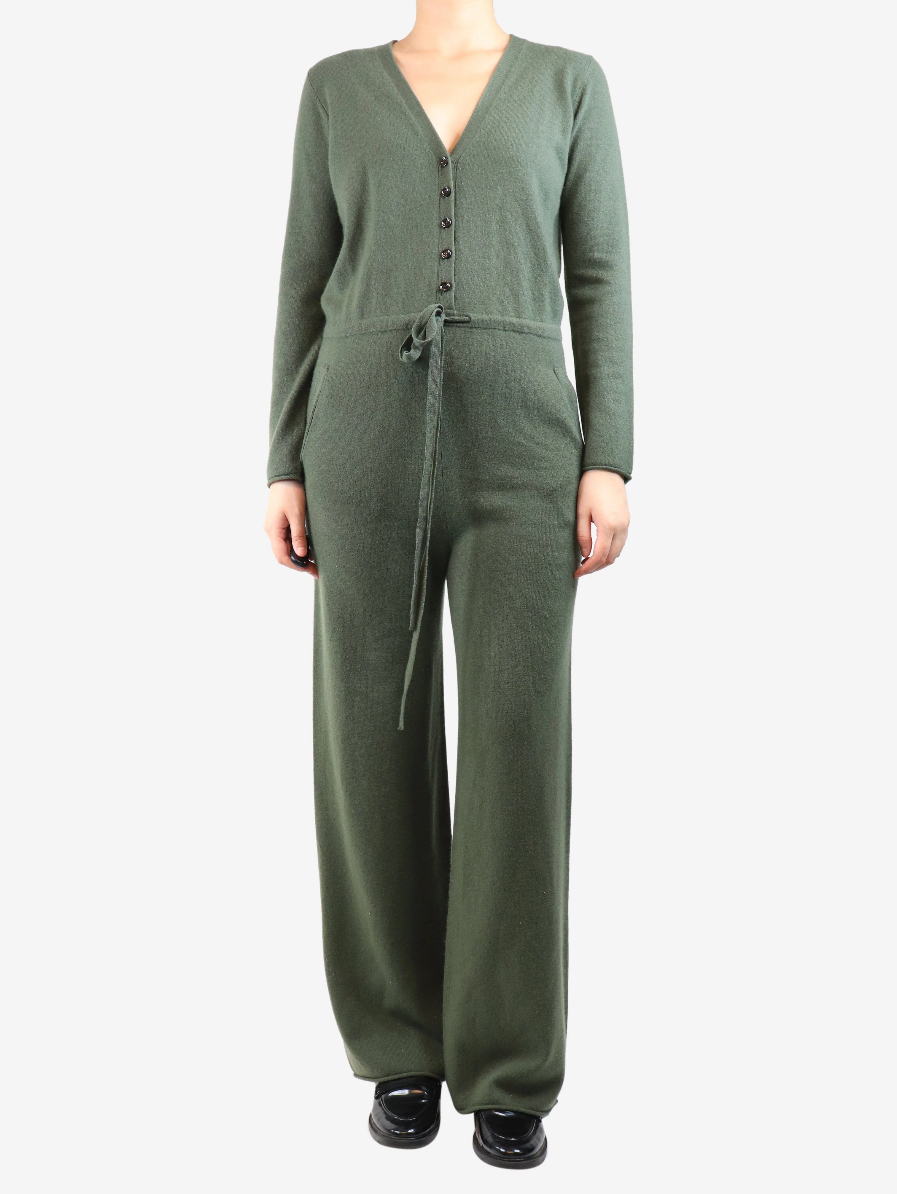 Khaki tie-wool jumpsuit - size S - Image 3