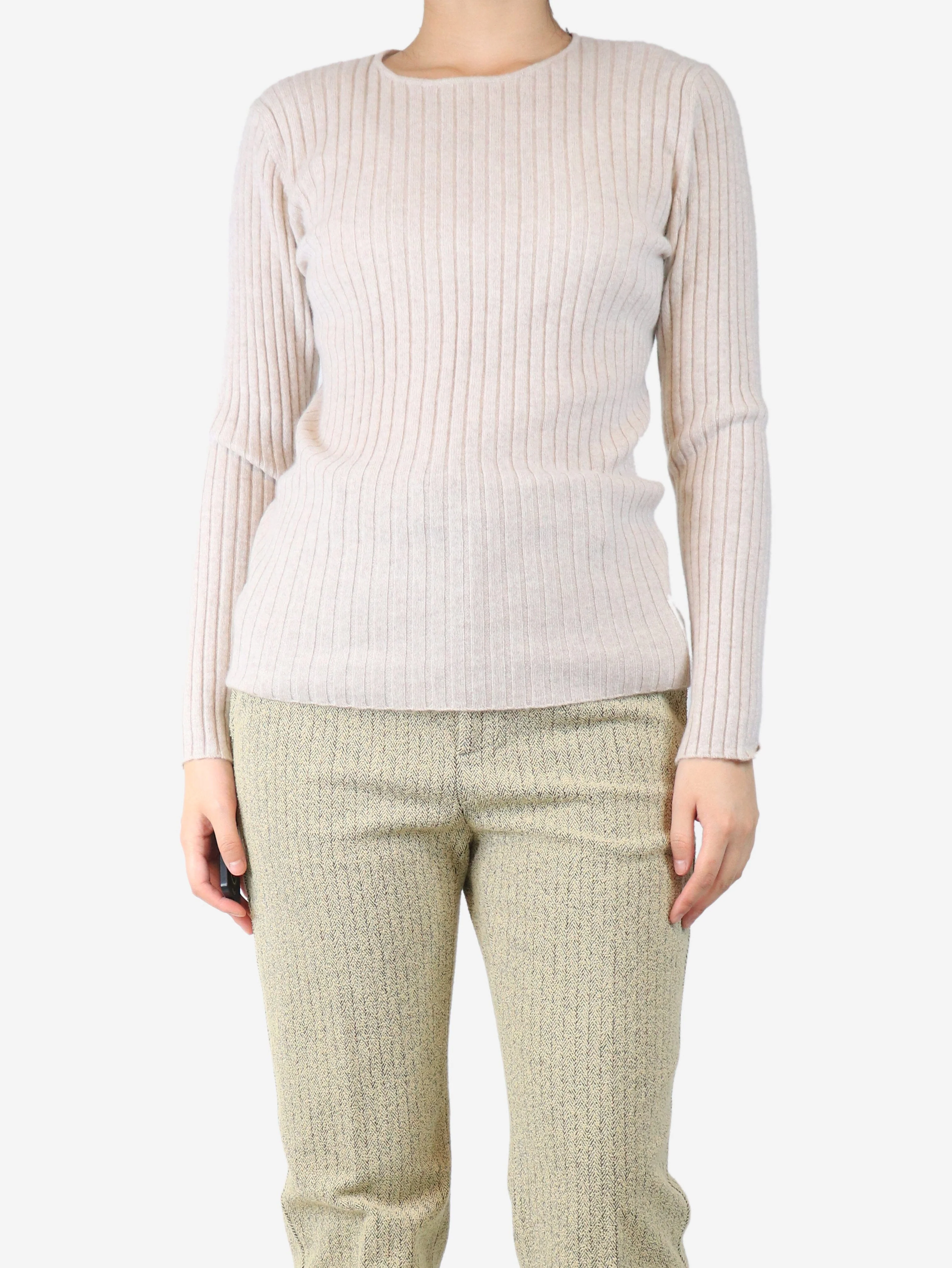 Neutral ribbed cashmere jumper - size L - Image 3