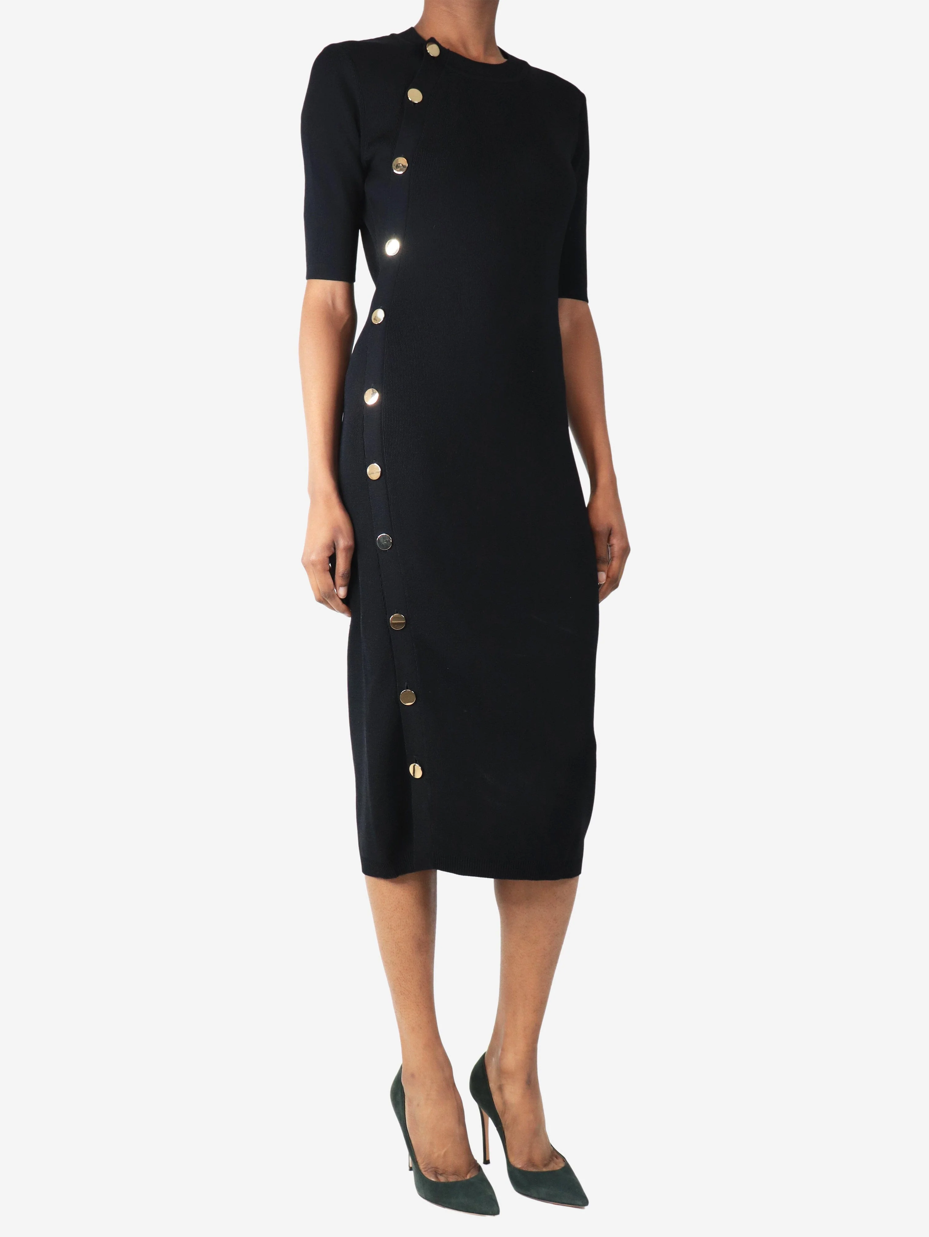Black button-front rib-knit midi dress - size XS - Image 3