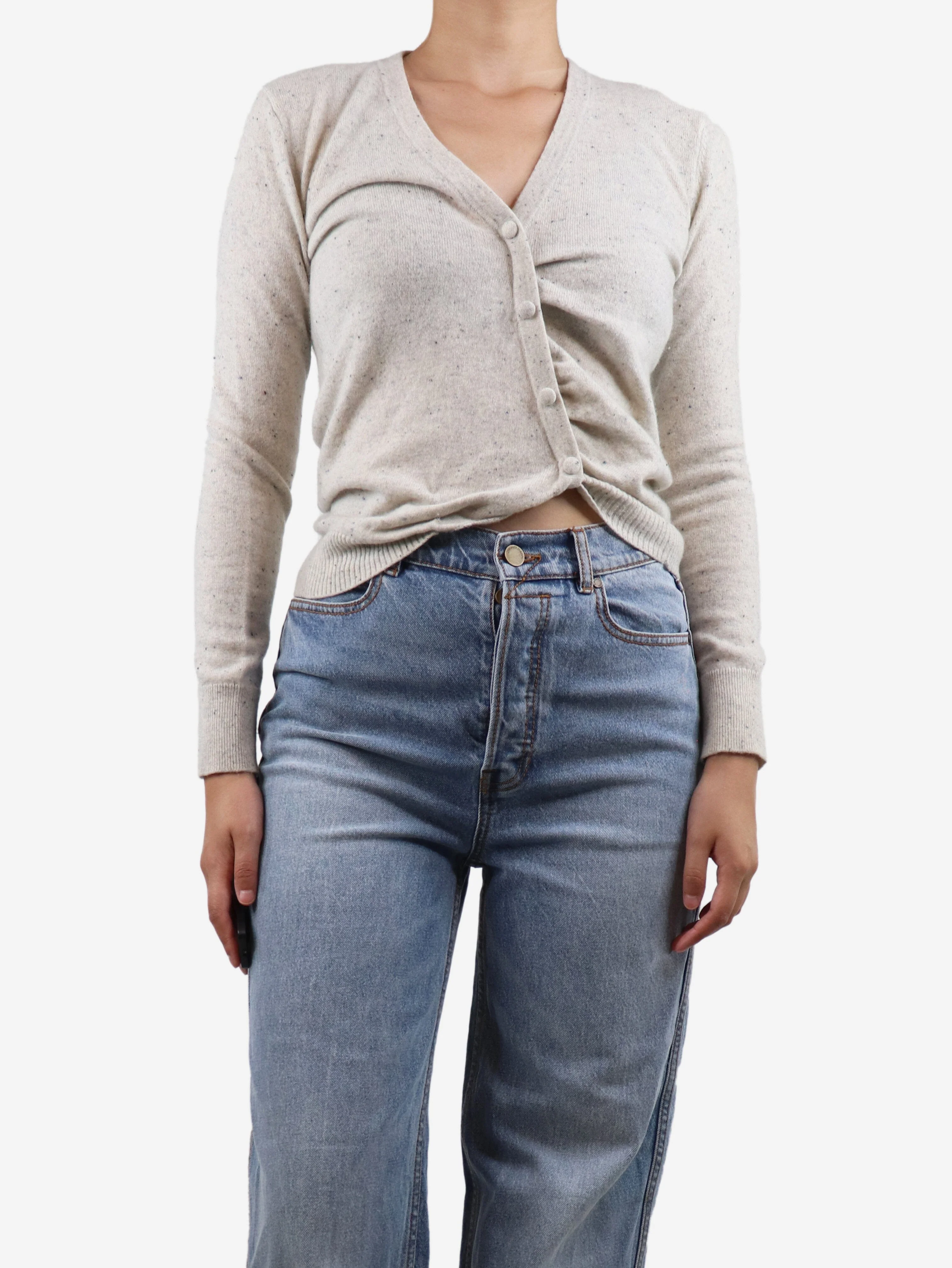 Light grey speckled ruched cardigan - size M - Image 3