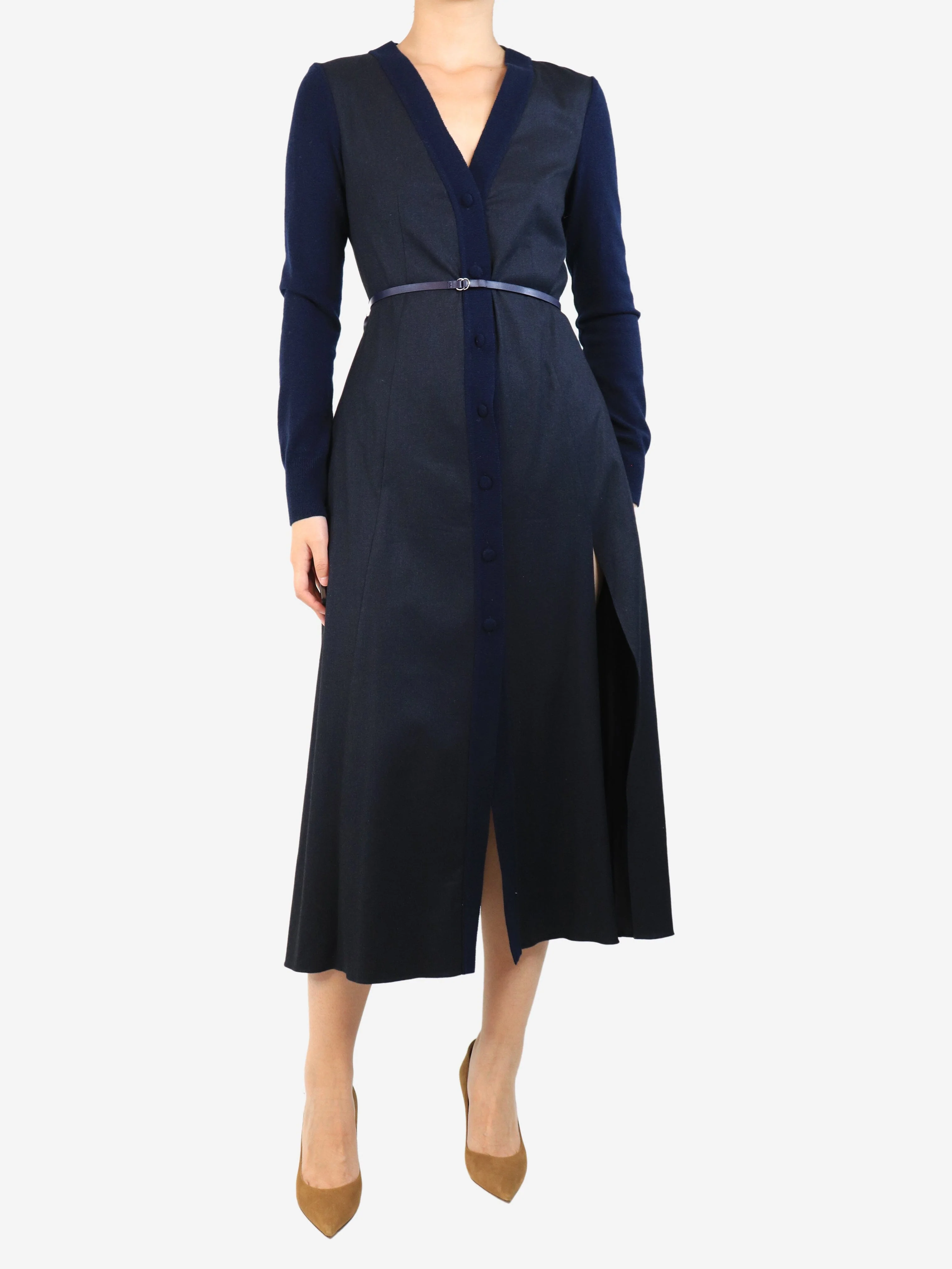 Navy button-down maxi dress - size UK 10 - Image 3