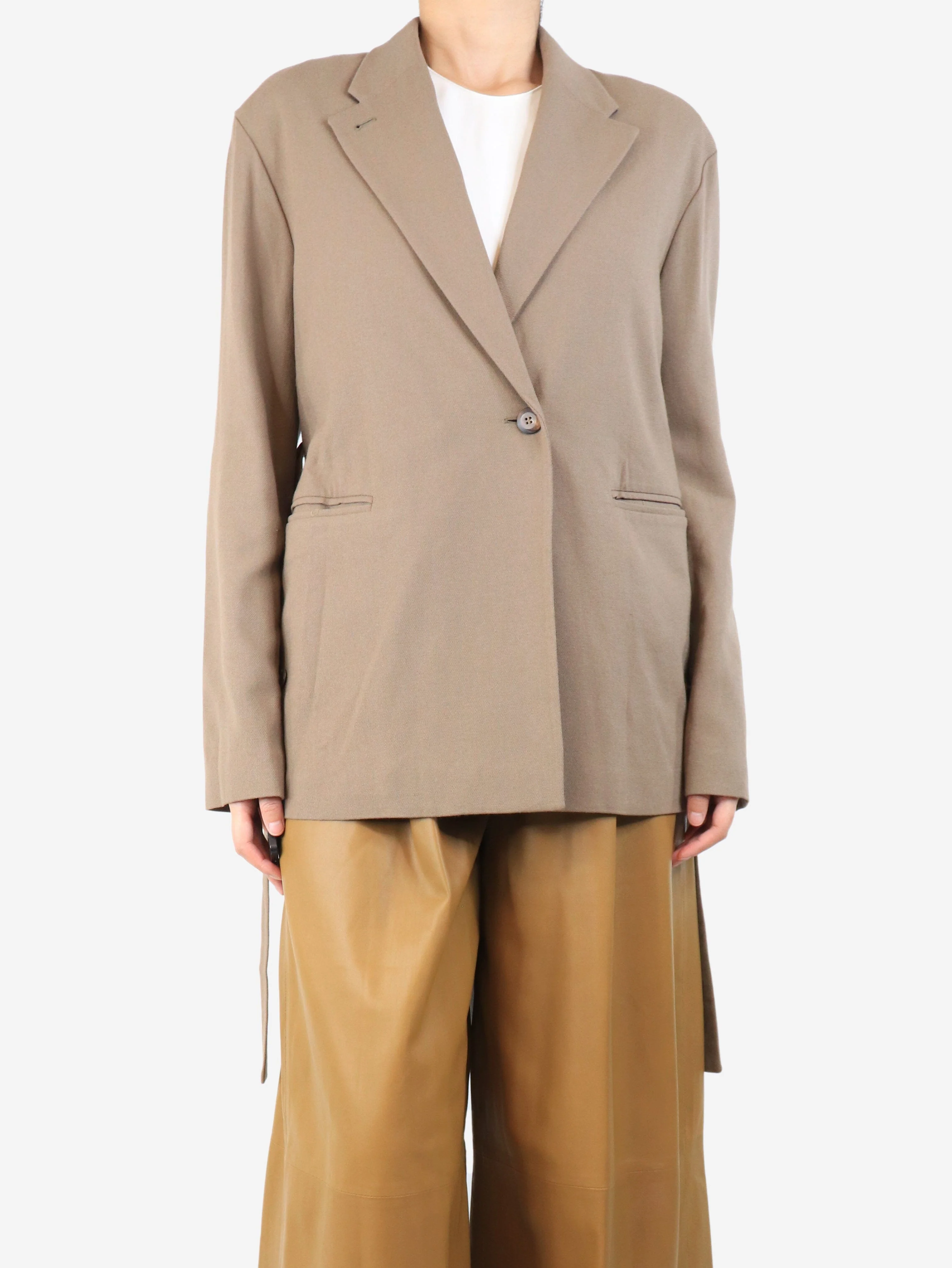 Taupe belted wool-blend jacket - size UK 10 - Image 3