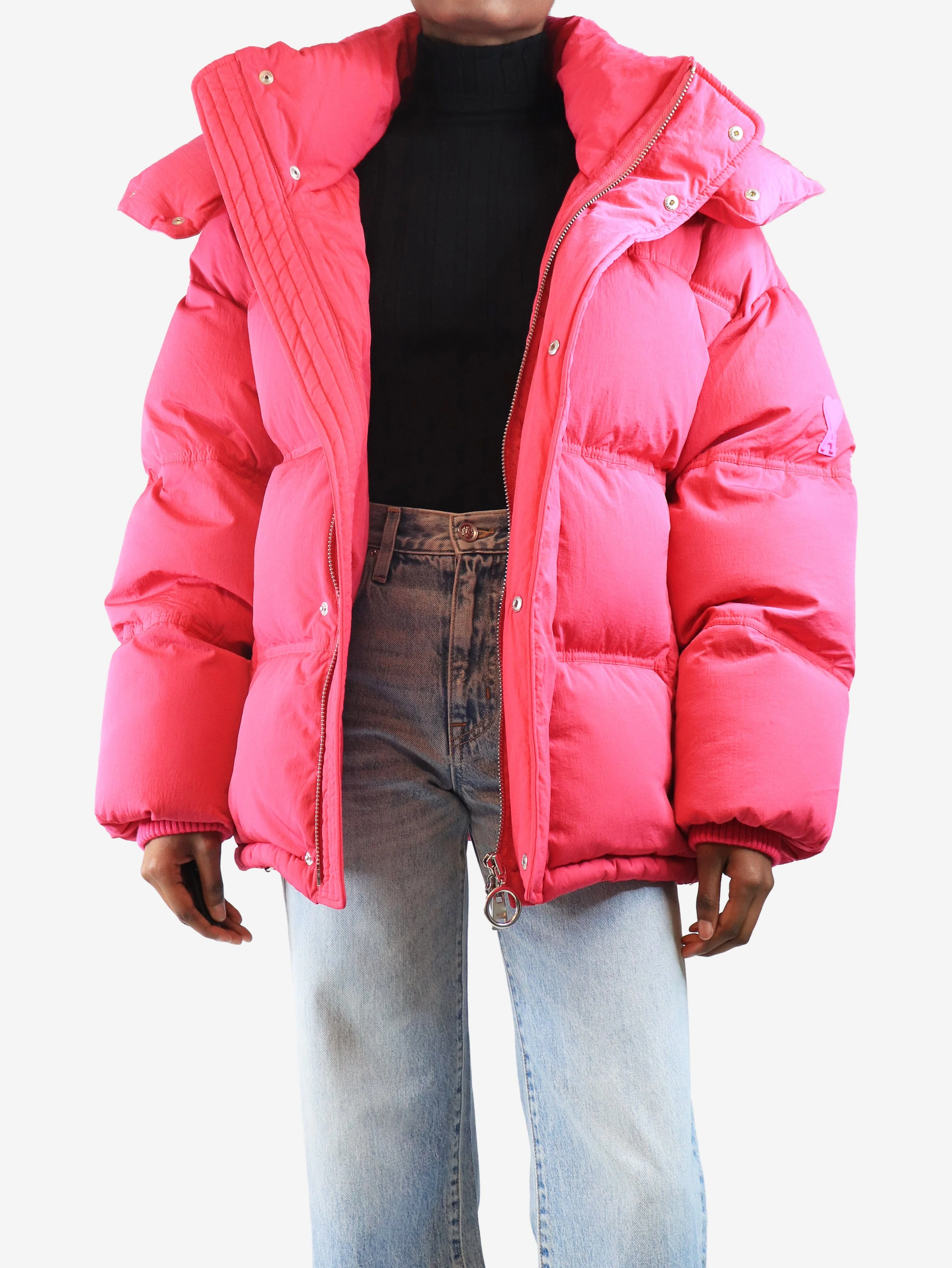 Pink hooded puffer coat - size XS - Image 3