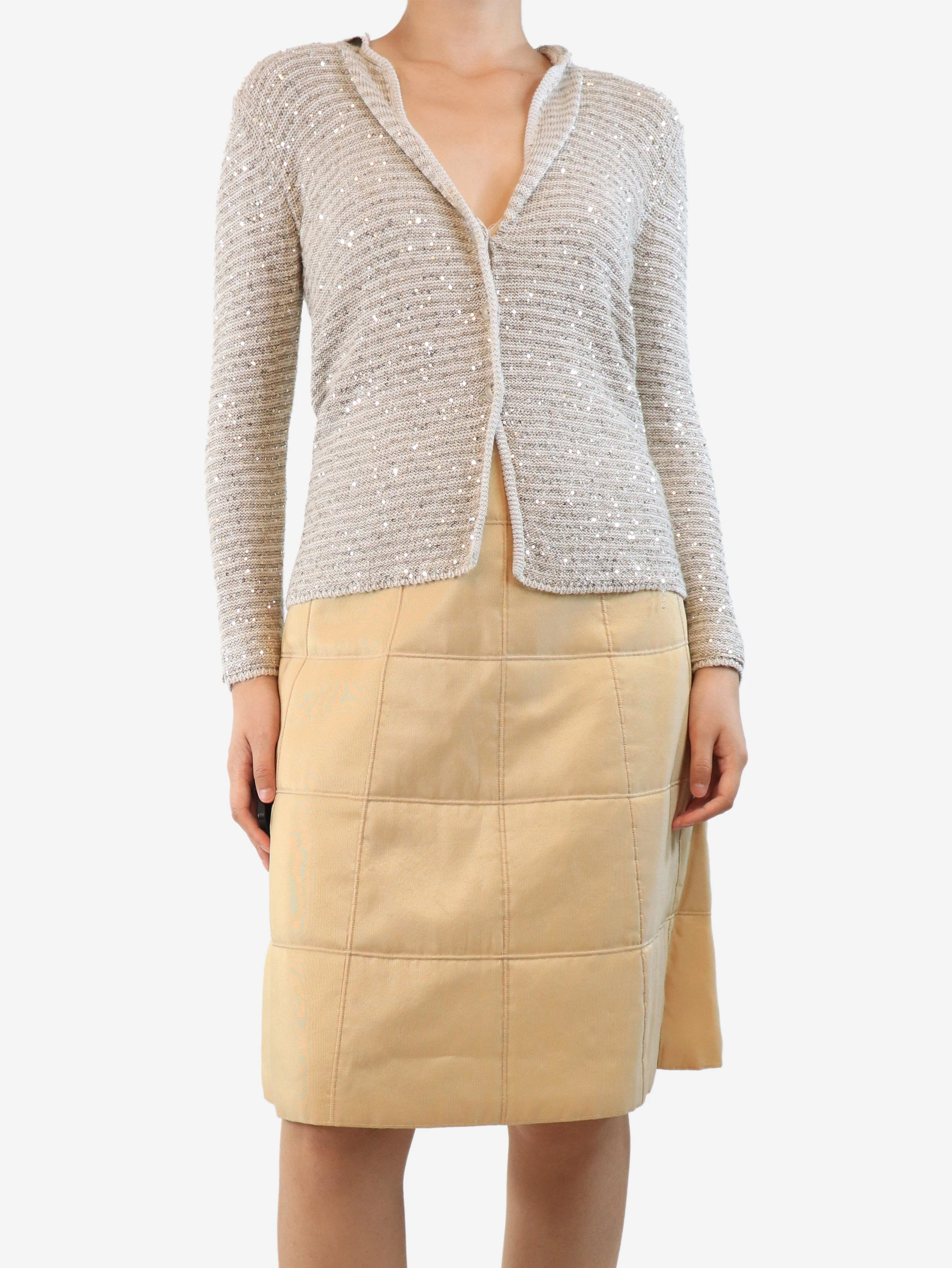 Neutral sequin cardigan - size UK 8 - Image 3