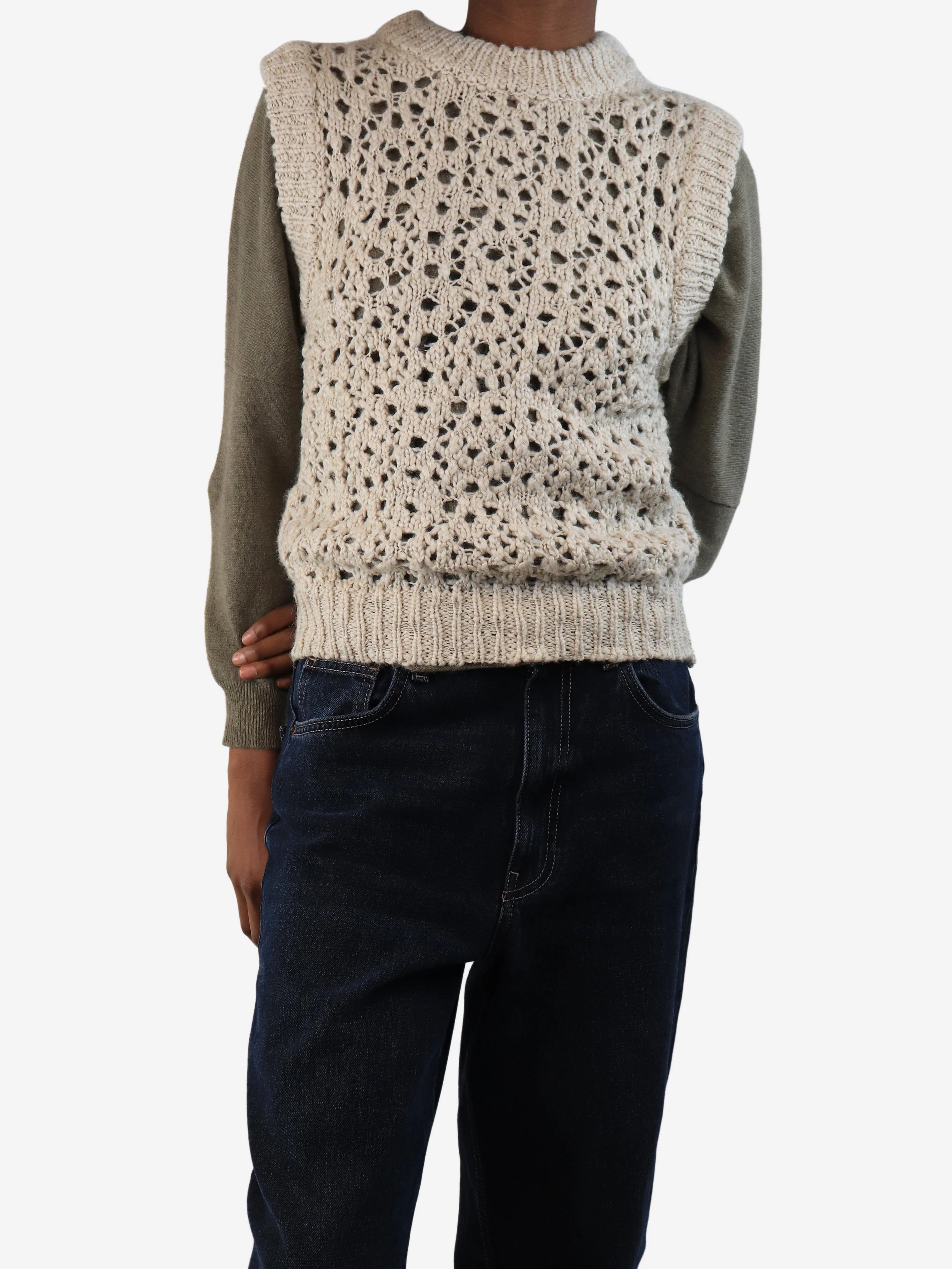 Neutral loose-knit jumper vest - size XS - Image 3