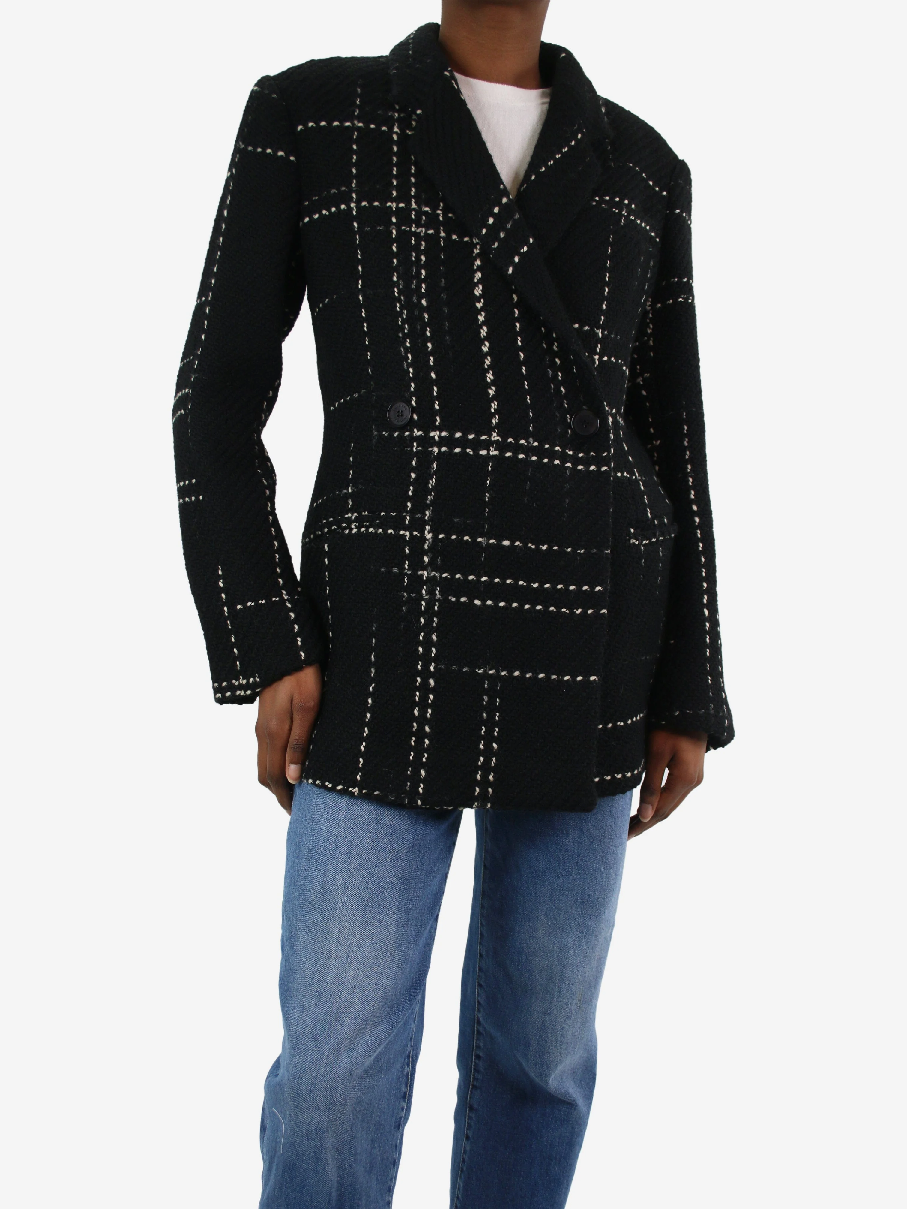 Black double-breasted wool-blend jacket - size XS - Image 3