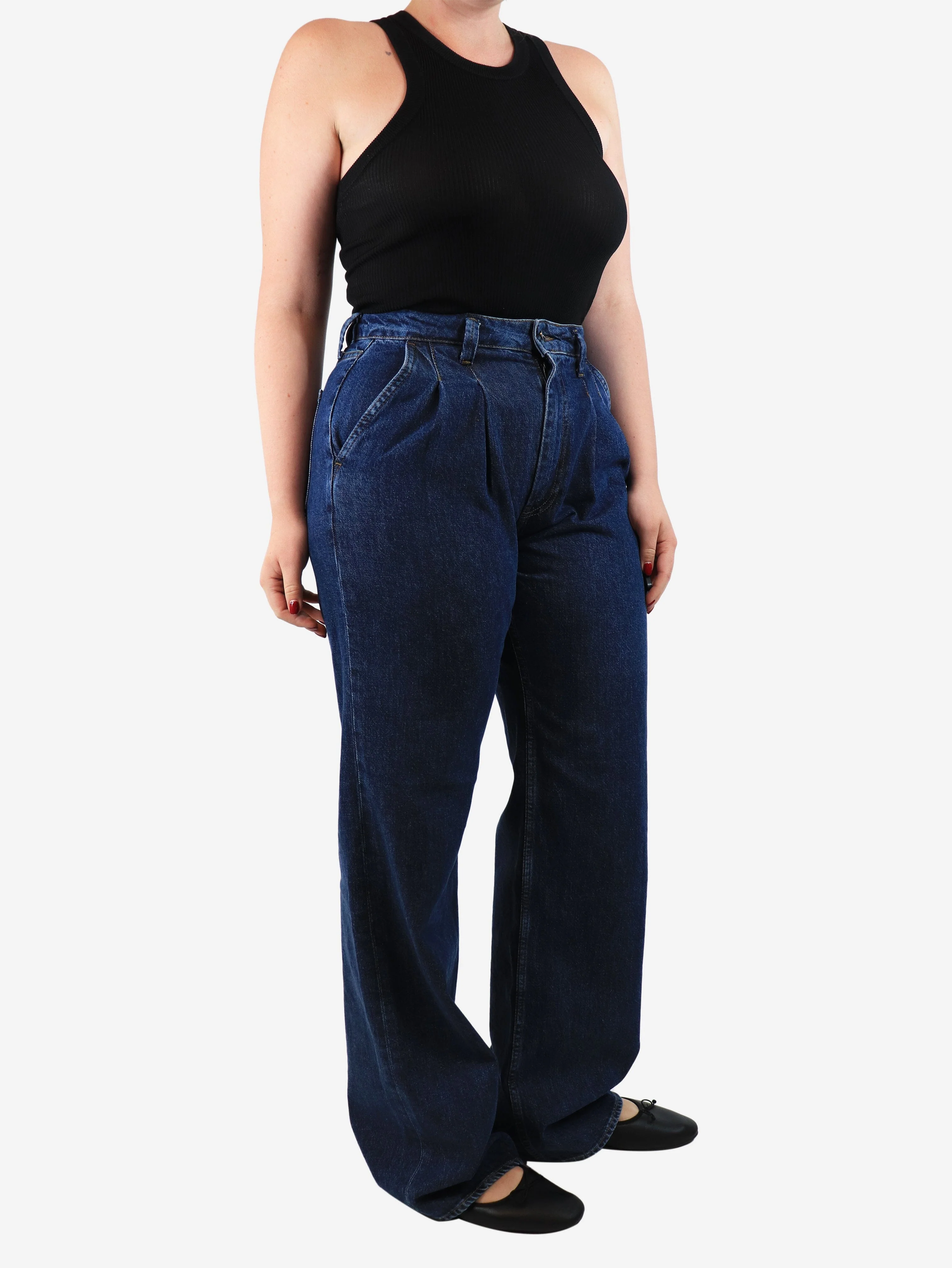 Blue pleated wide-leg jeans - size UK 12 - Image 2
