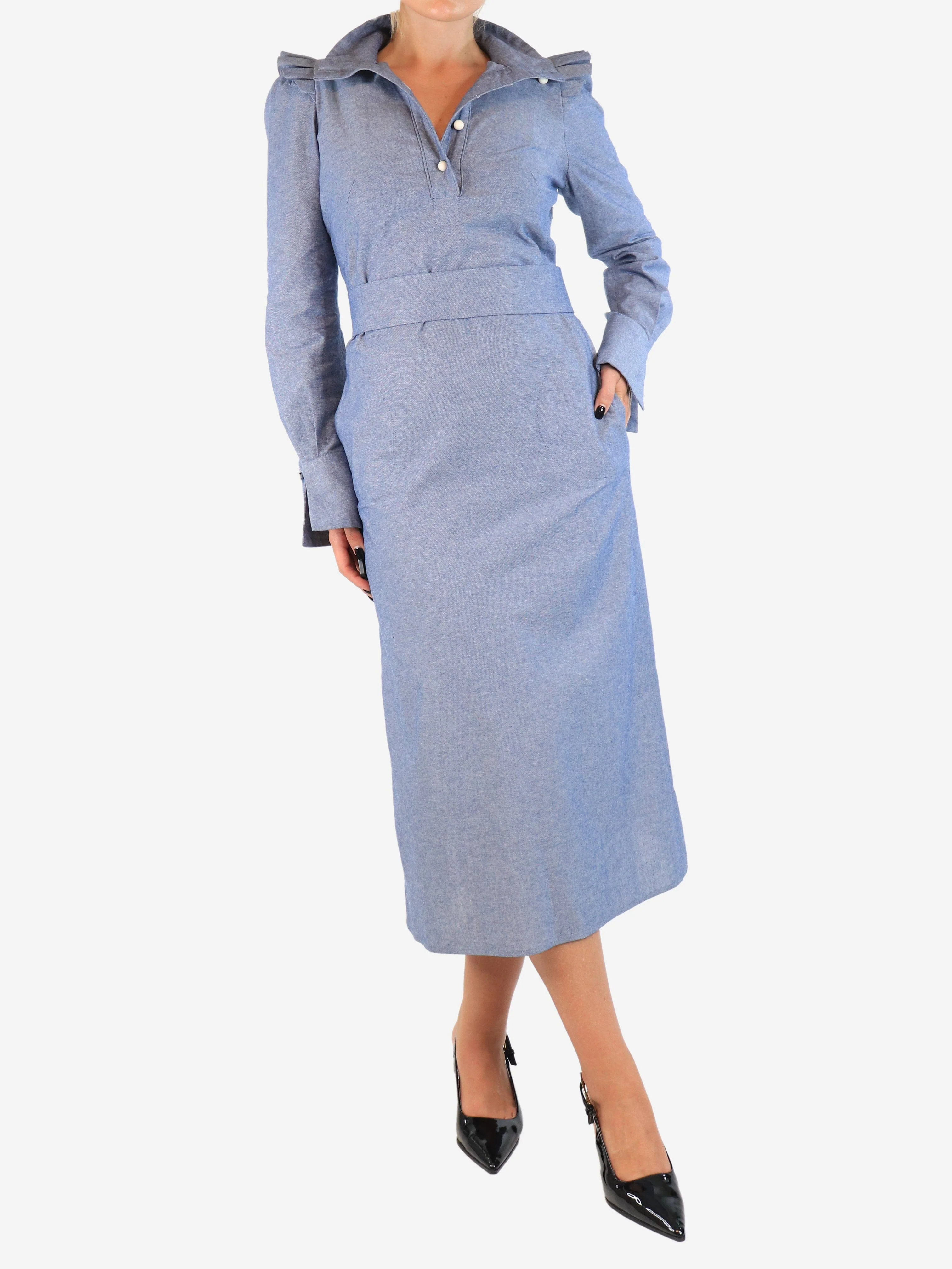 Blue ruffle-sleeved midi dress - size - Image 3