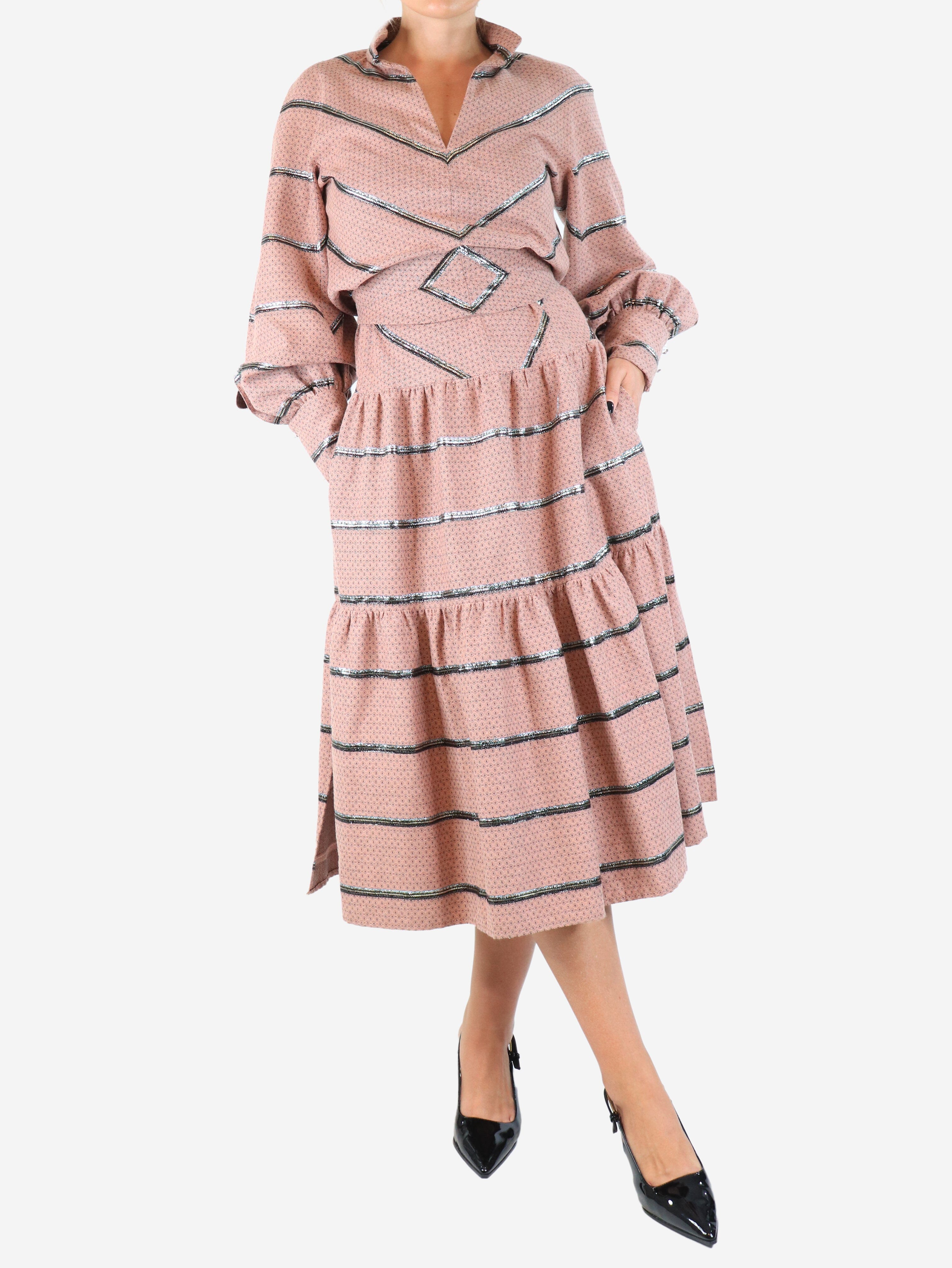 Pink lurex-stripe midi dress - size - Image 3