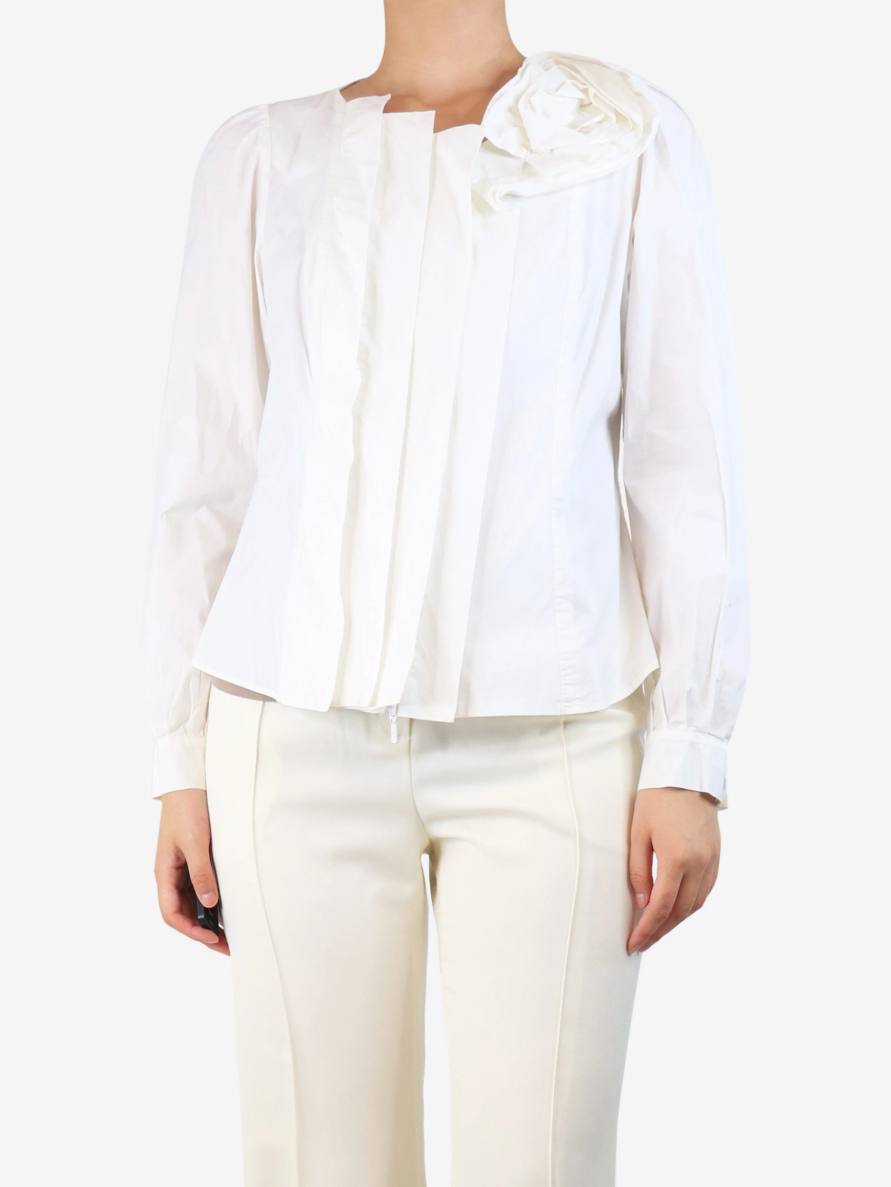 White floral-applique shirt - size UK 16
