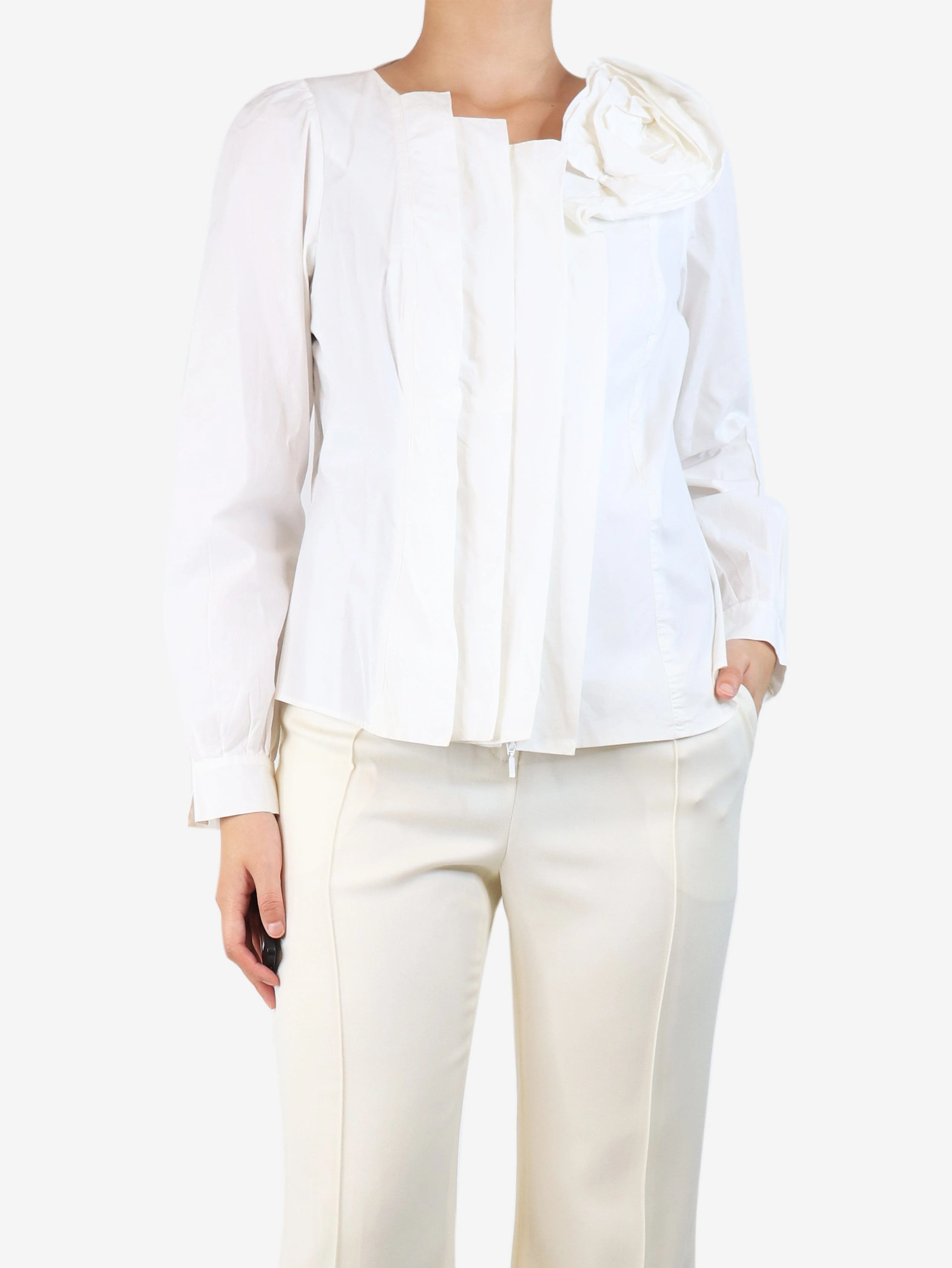 White floral-applique shirt - size UK 16 - Image 3