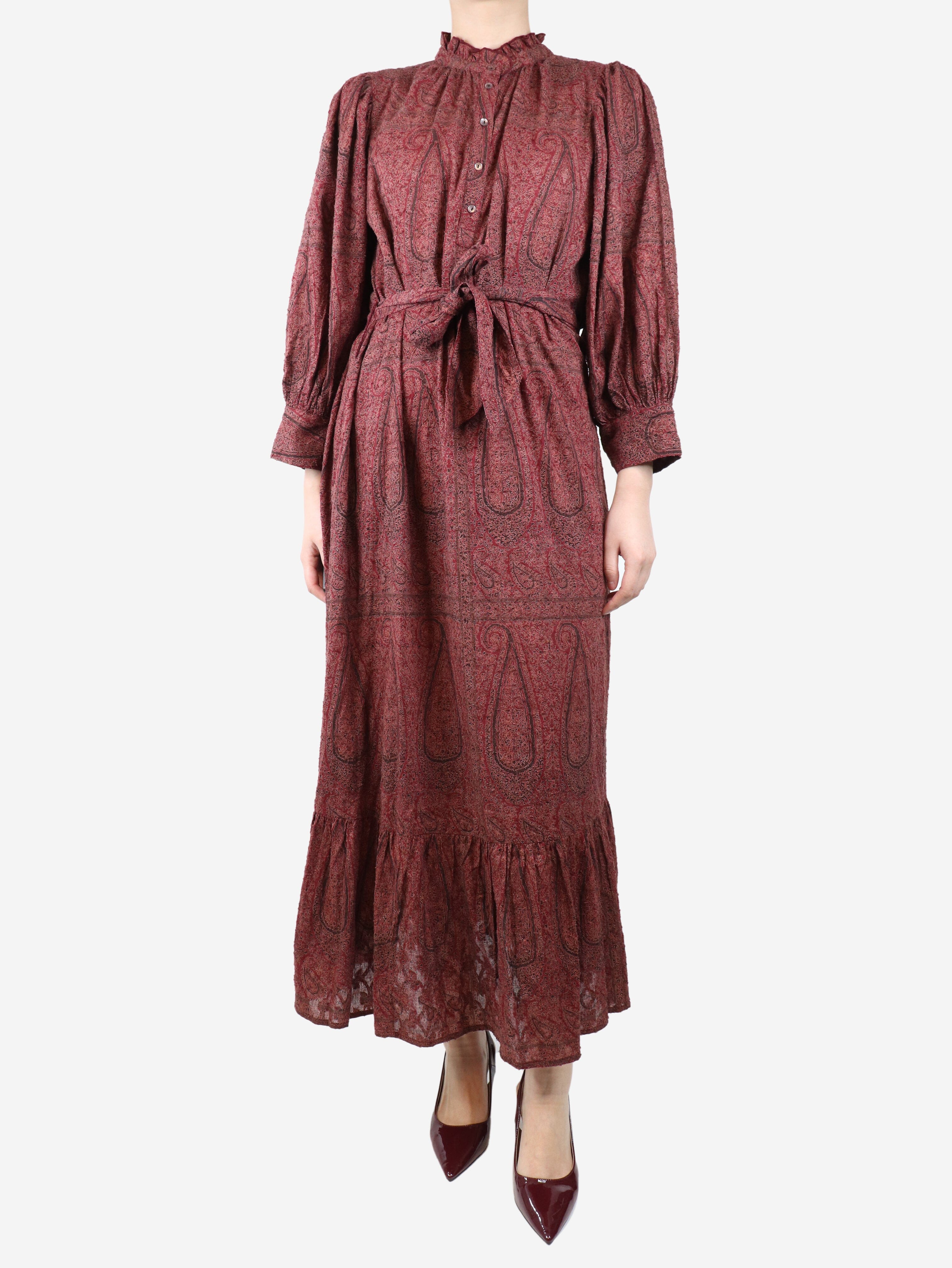 Burgundy paisley printed midi dress - size M - Image 3