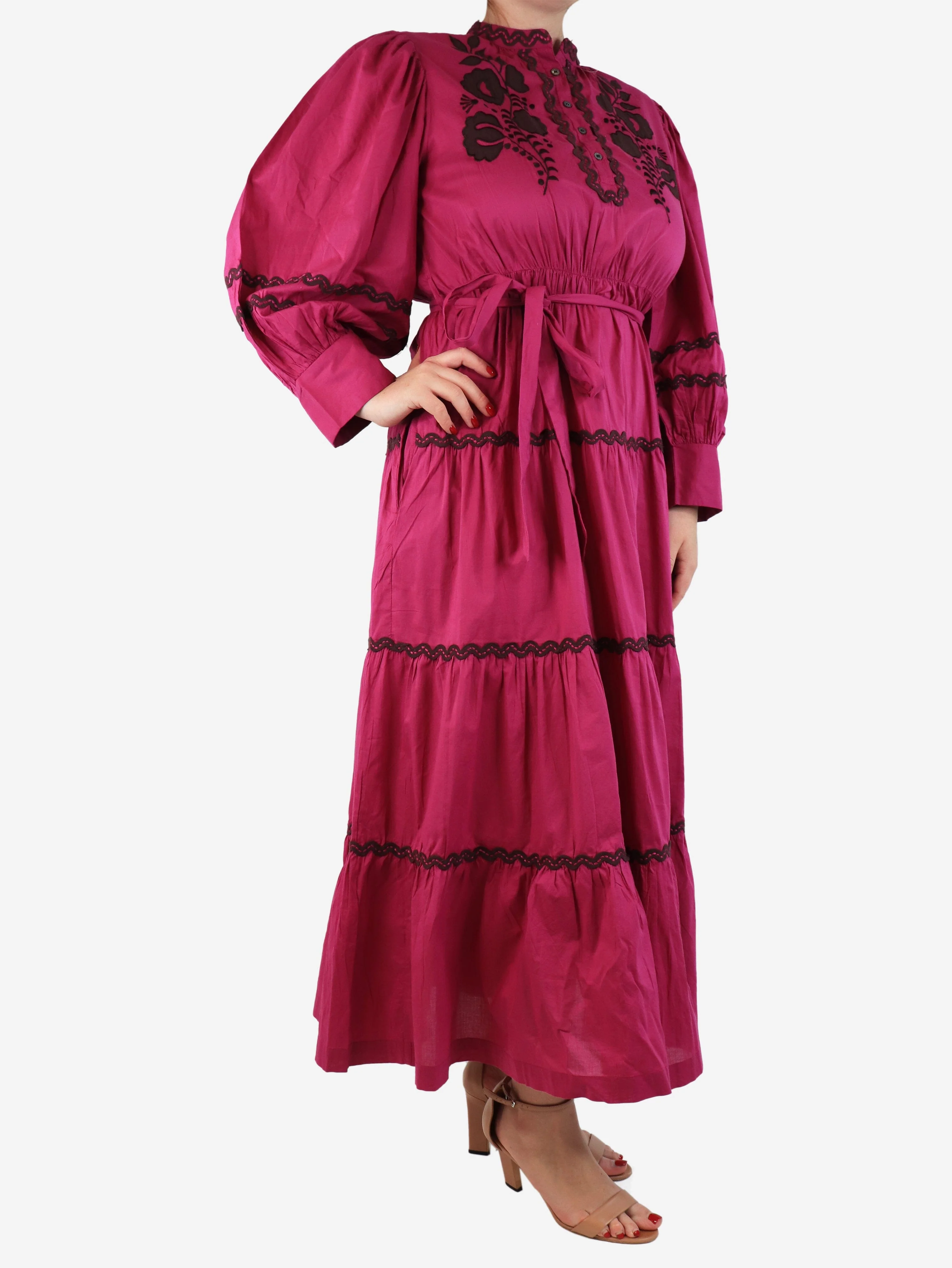 Purple tiered embroidered dress - size S - Image 3