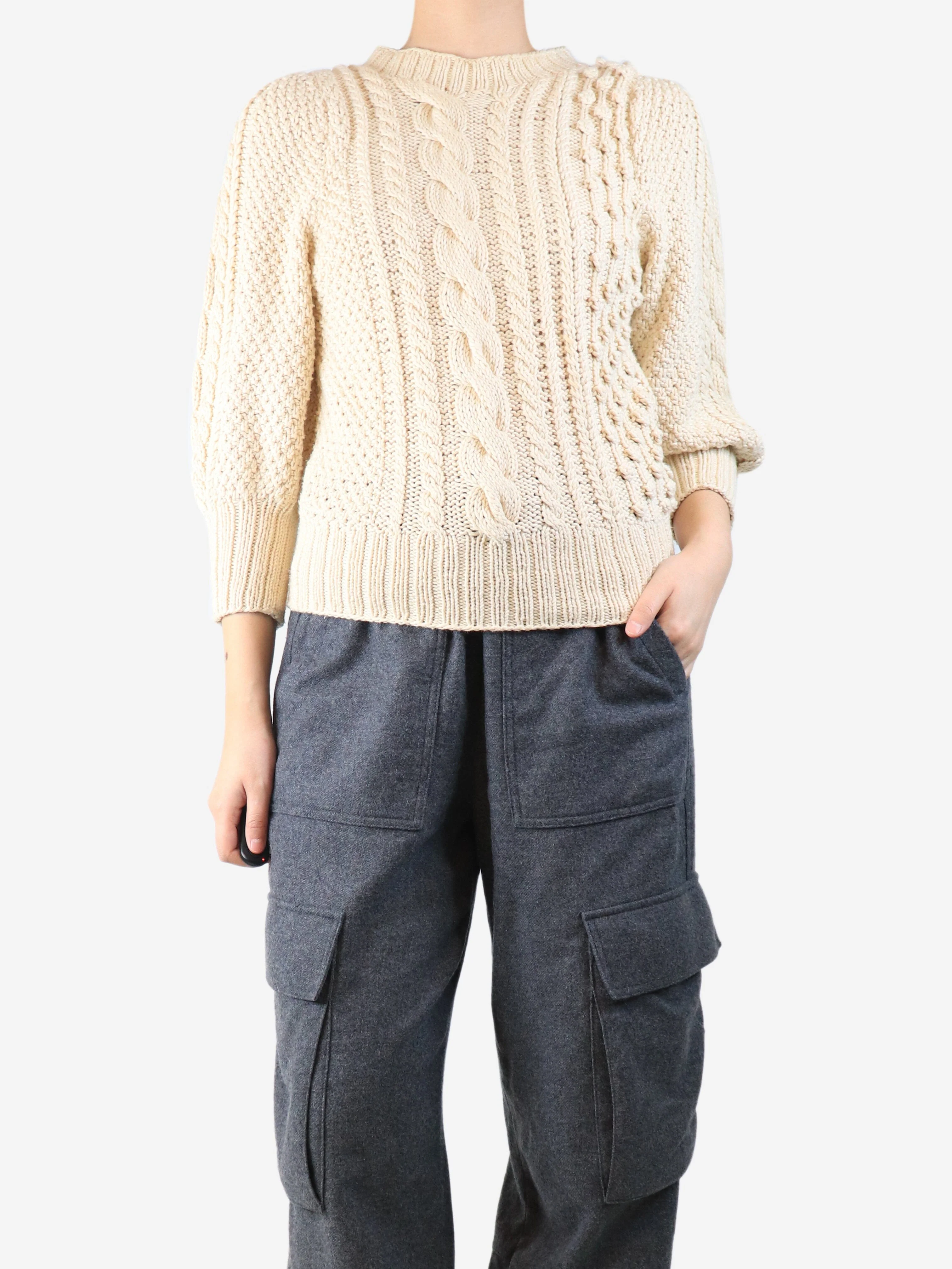 Cream mixed-knit sweater - size S - Image 3