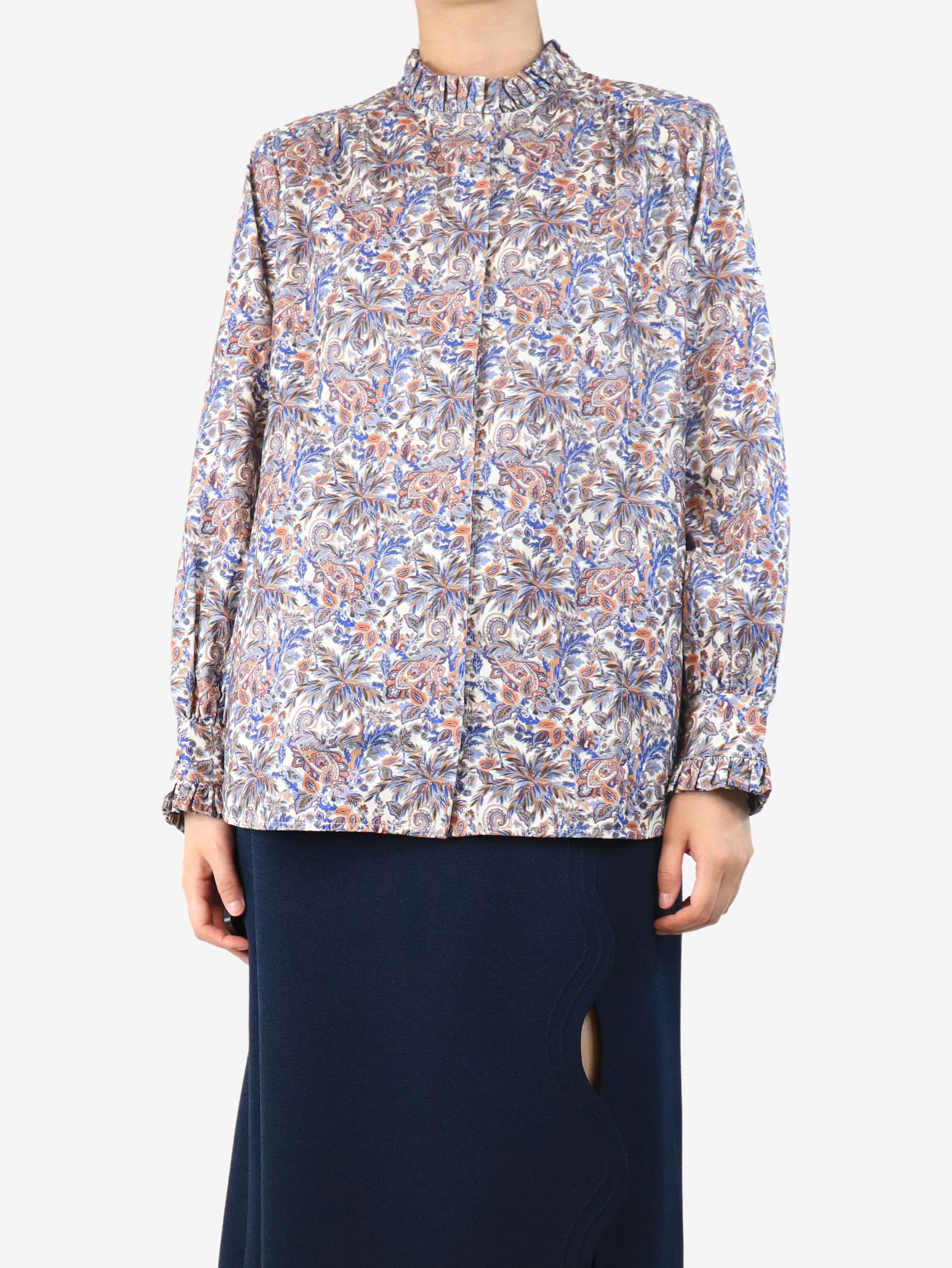 Multicolour corduroy frill-collar paisley shirt - size M