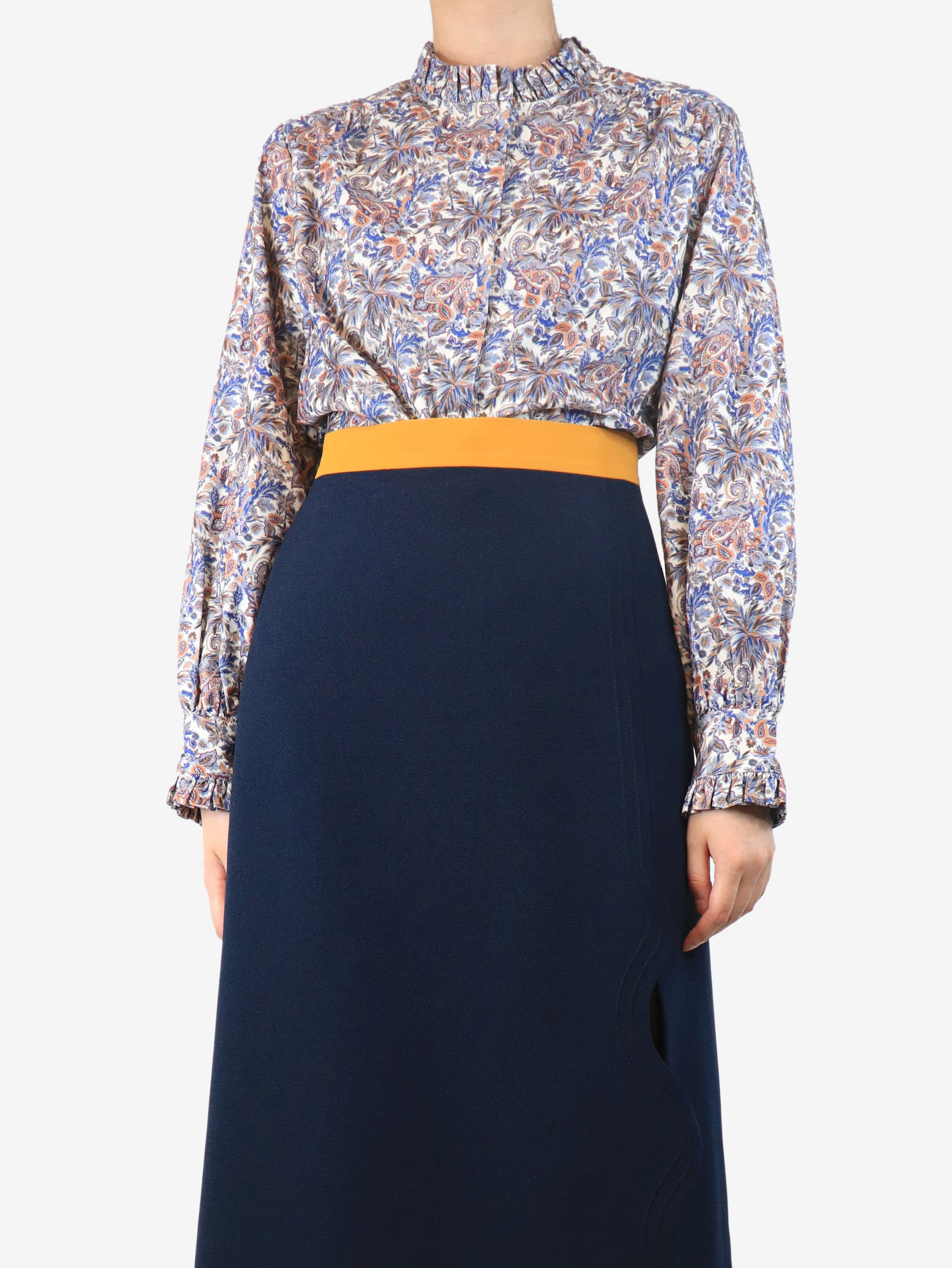 Multicolour corduroy frill-collar paisley shirt - size M - Image 3
