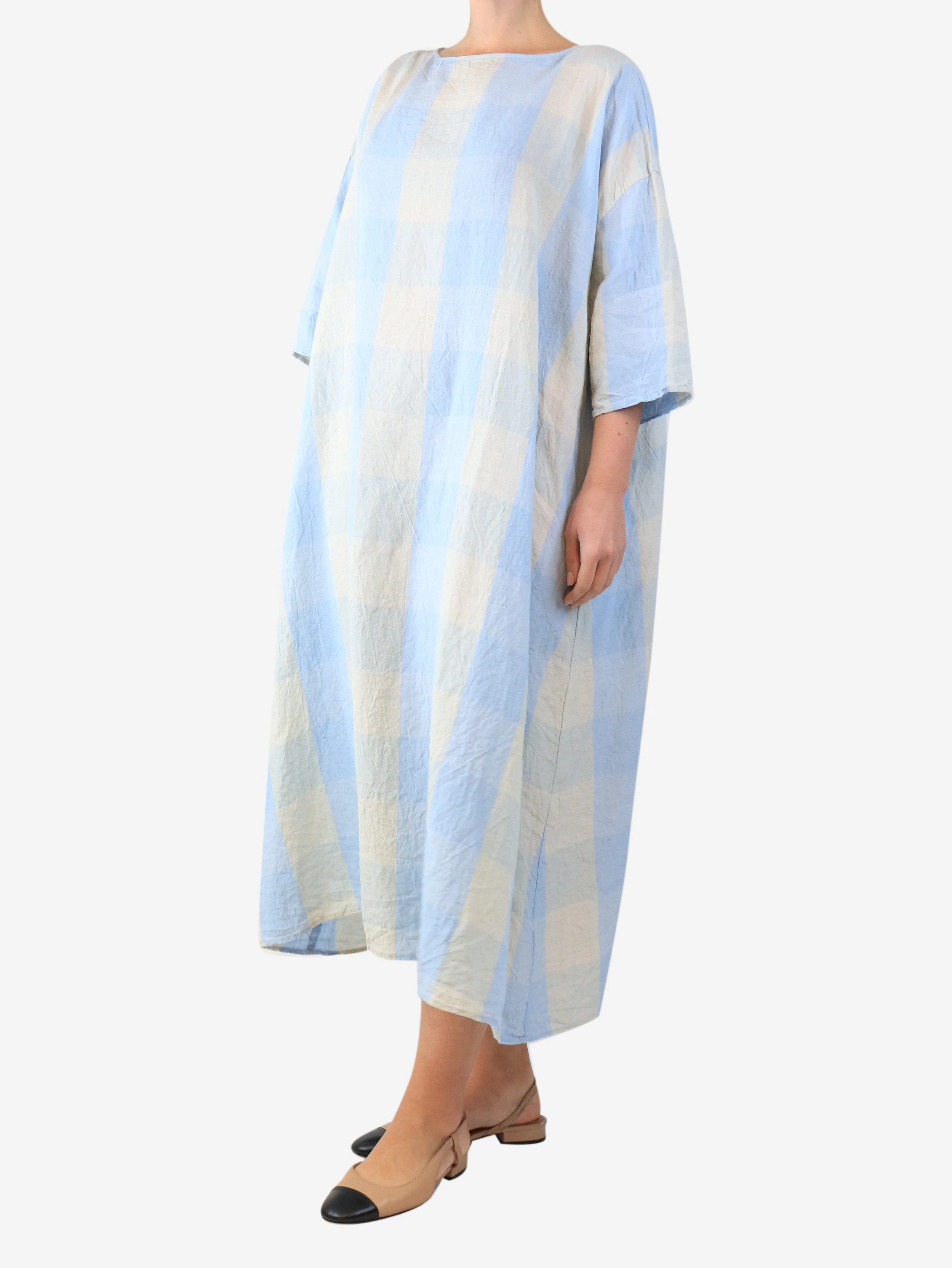 Blue and white check midi dress - size M - Image 3