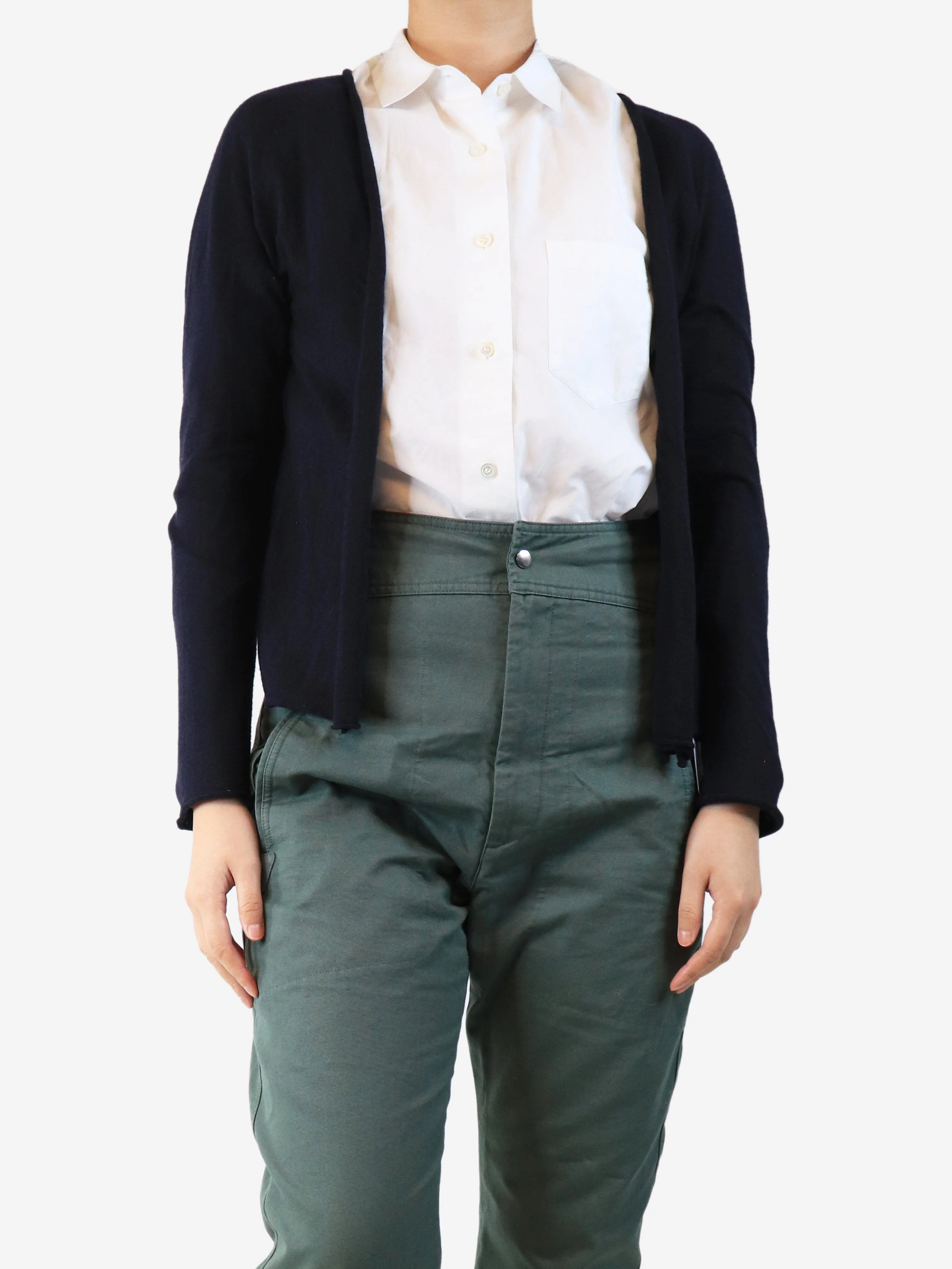 Navy blue wool-blend open cardigan - size M - Image 3